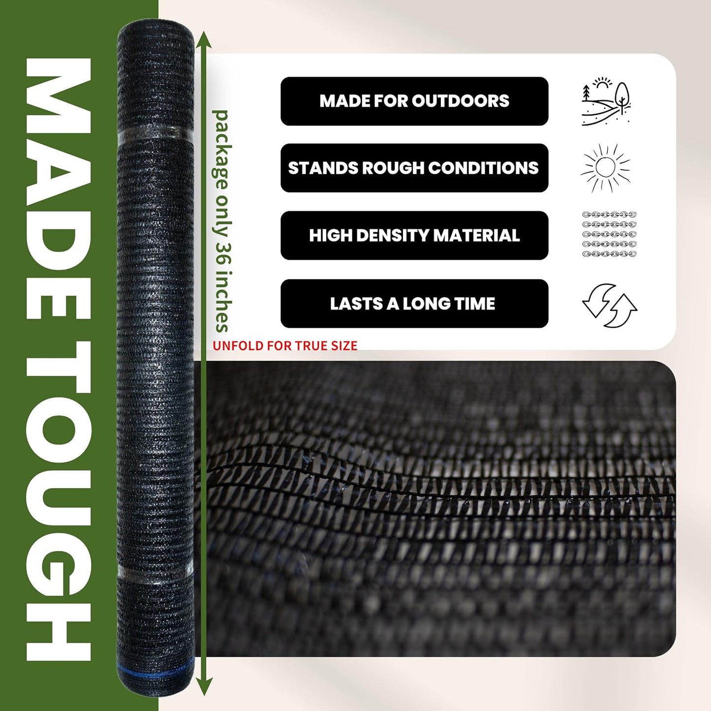 Rollo tela sombra 6'x100pulg UV resistente jardín negro