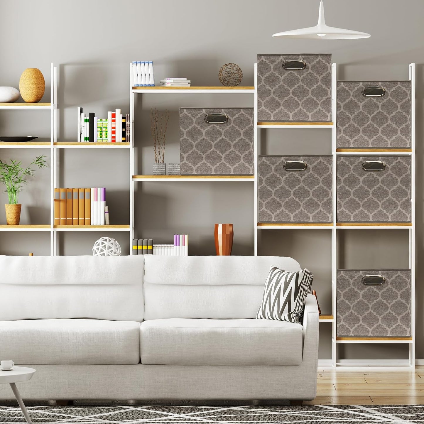 Cubo tela plegable 11" asas 6 Pzas beige