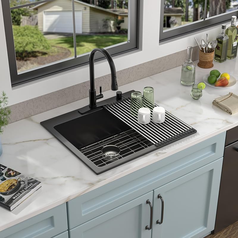 Fregadero cocina granito cuarzo 25x22 negra mate empotrable