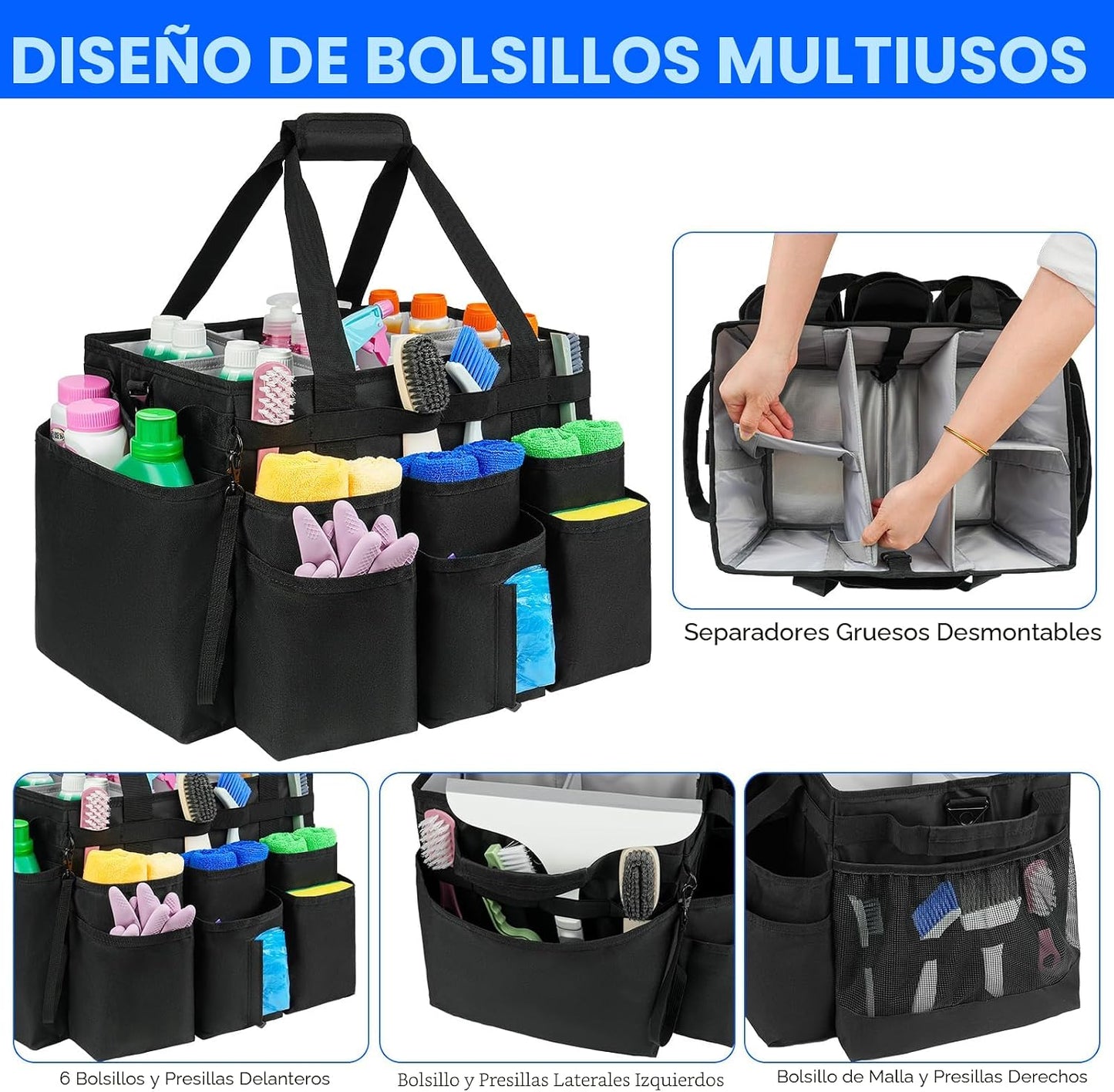 Bolsa limpieza rodante con carrito desmontable hombro negro