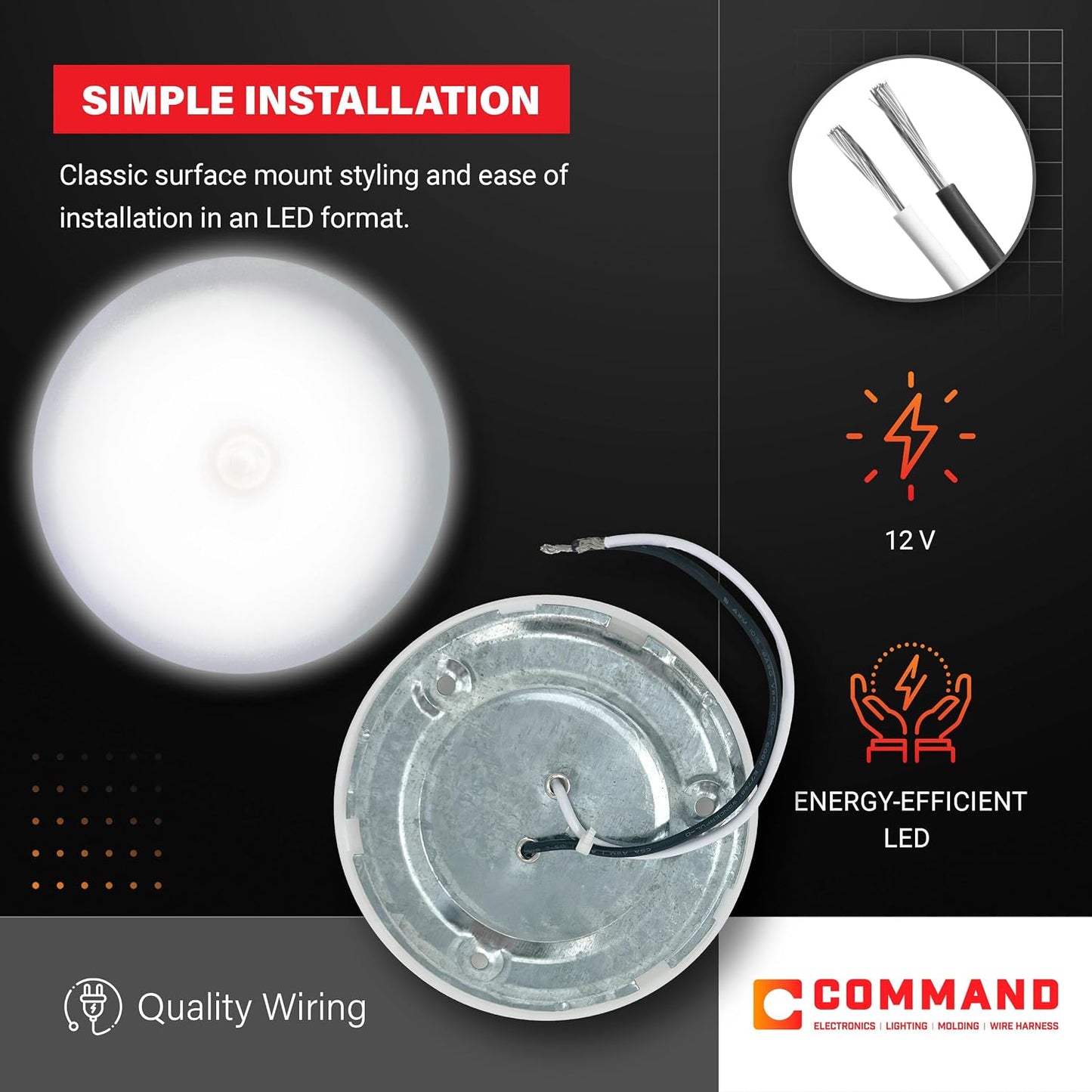 Luz techo LED 12V superficie con interruptor para RV camión
