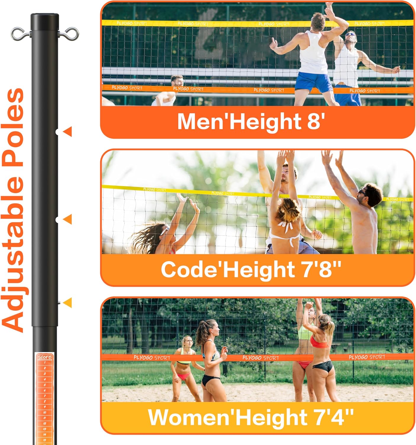 Red voleibol al aire libre con postes aluminio