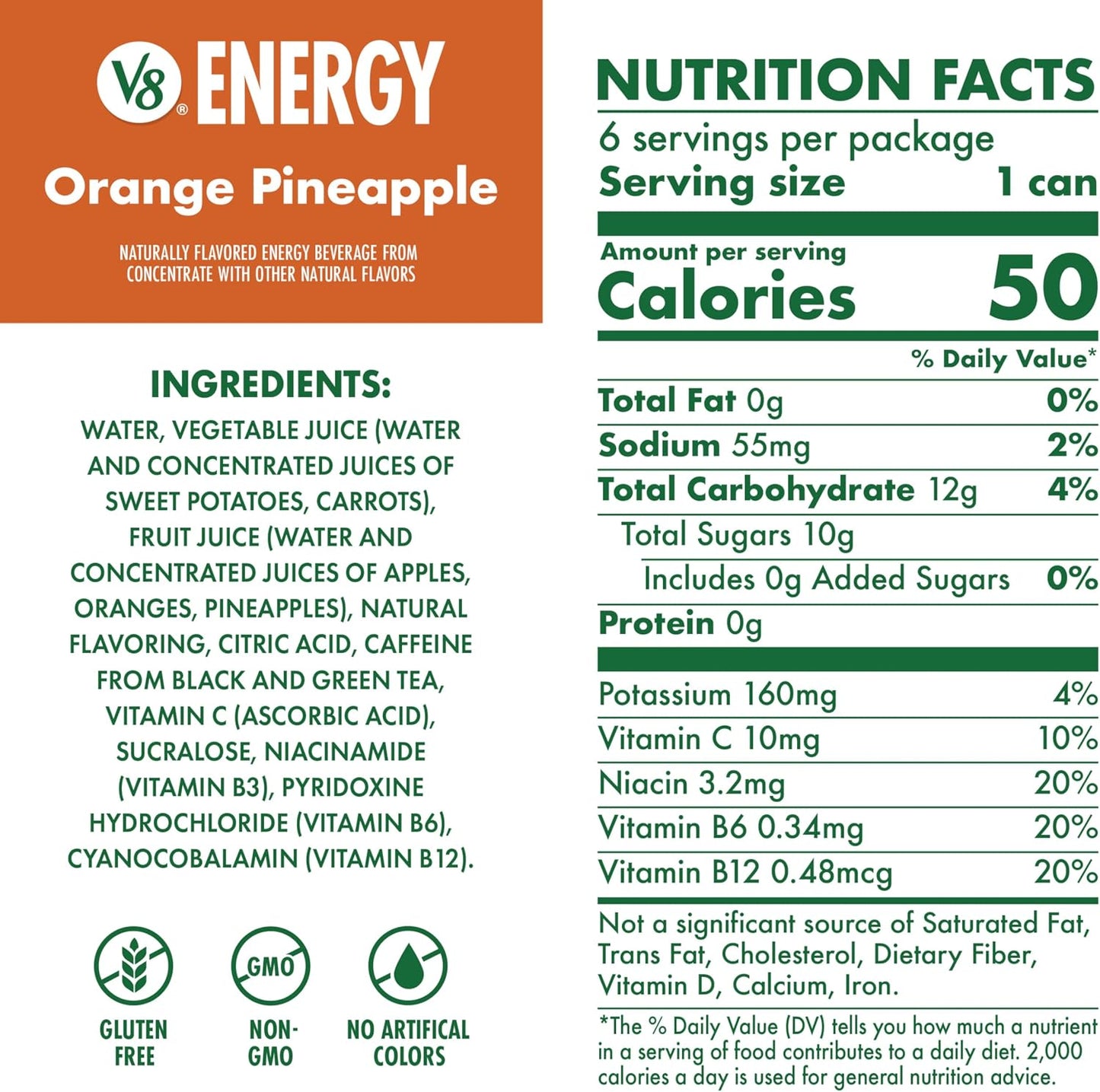 Bebida energética naranja piña lata 8oz pack 24