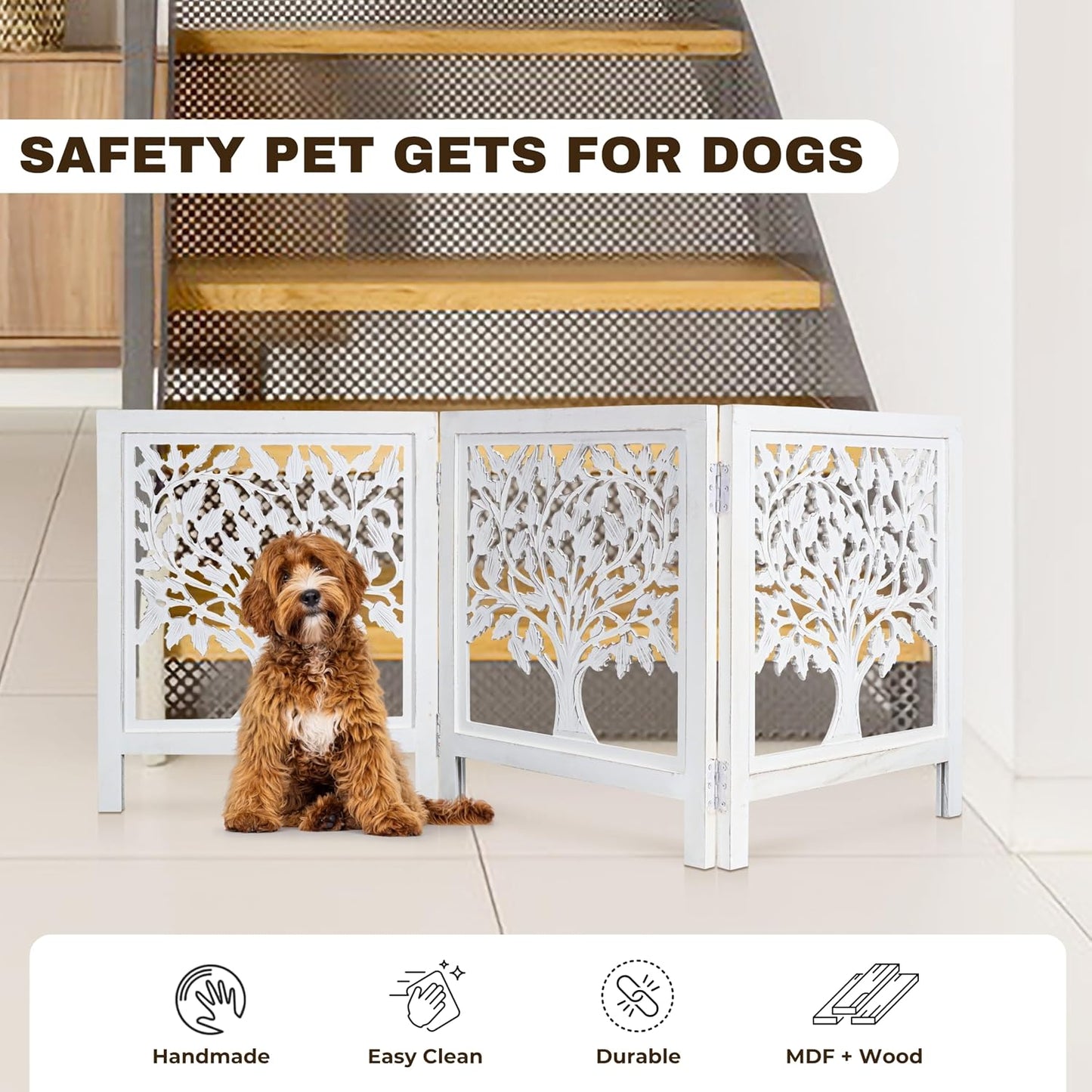 Puerta plegable madera perros 3 paneles 24x60pulg valla