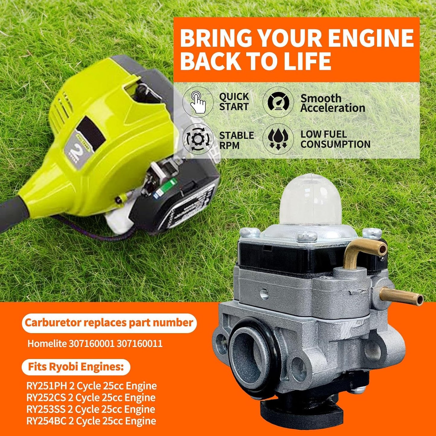 Carburador OEM RY253SS para Ryobi 25cc malezas