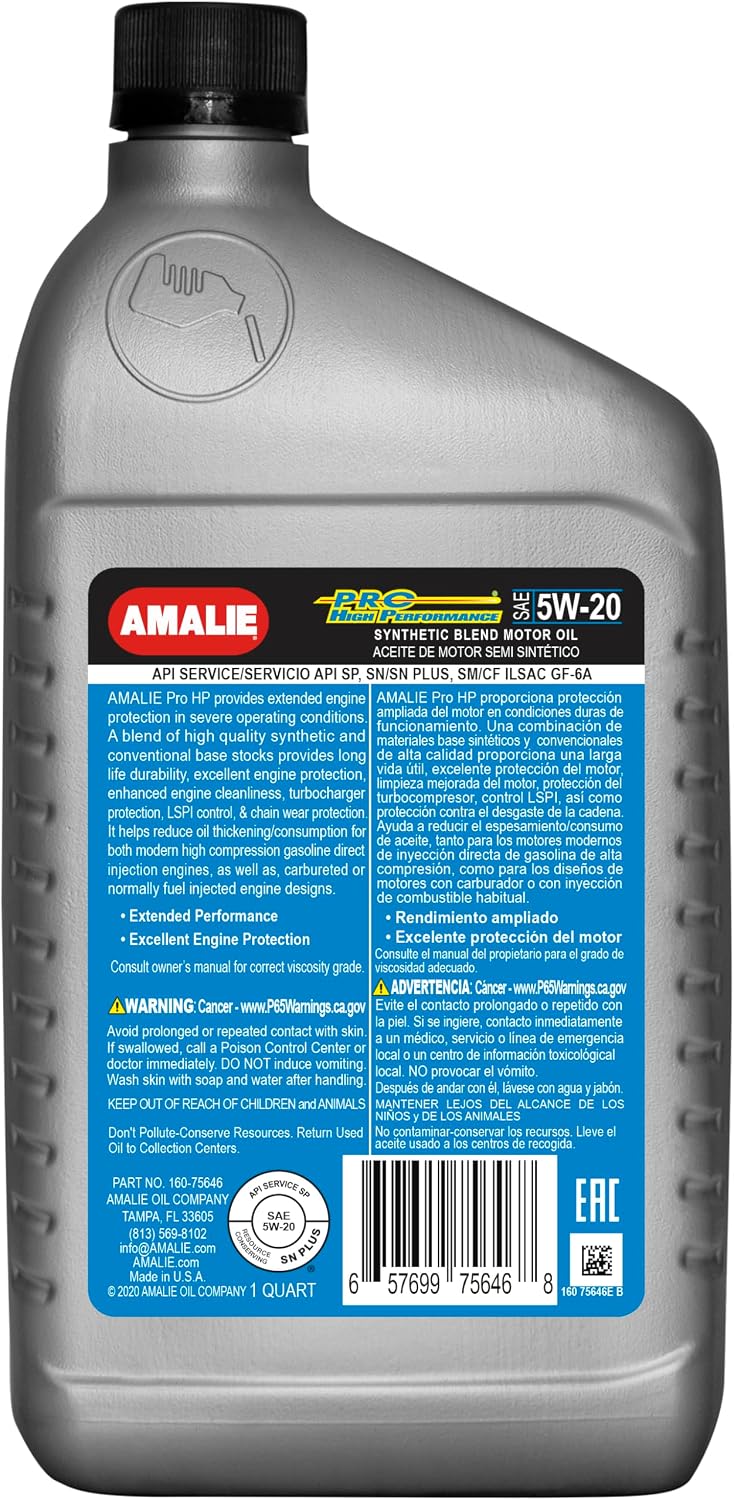 Aceite motor sintético 5w-20 1qt botella set 12