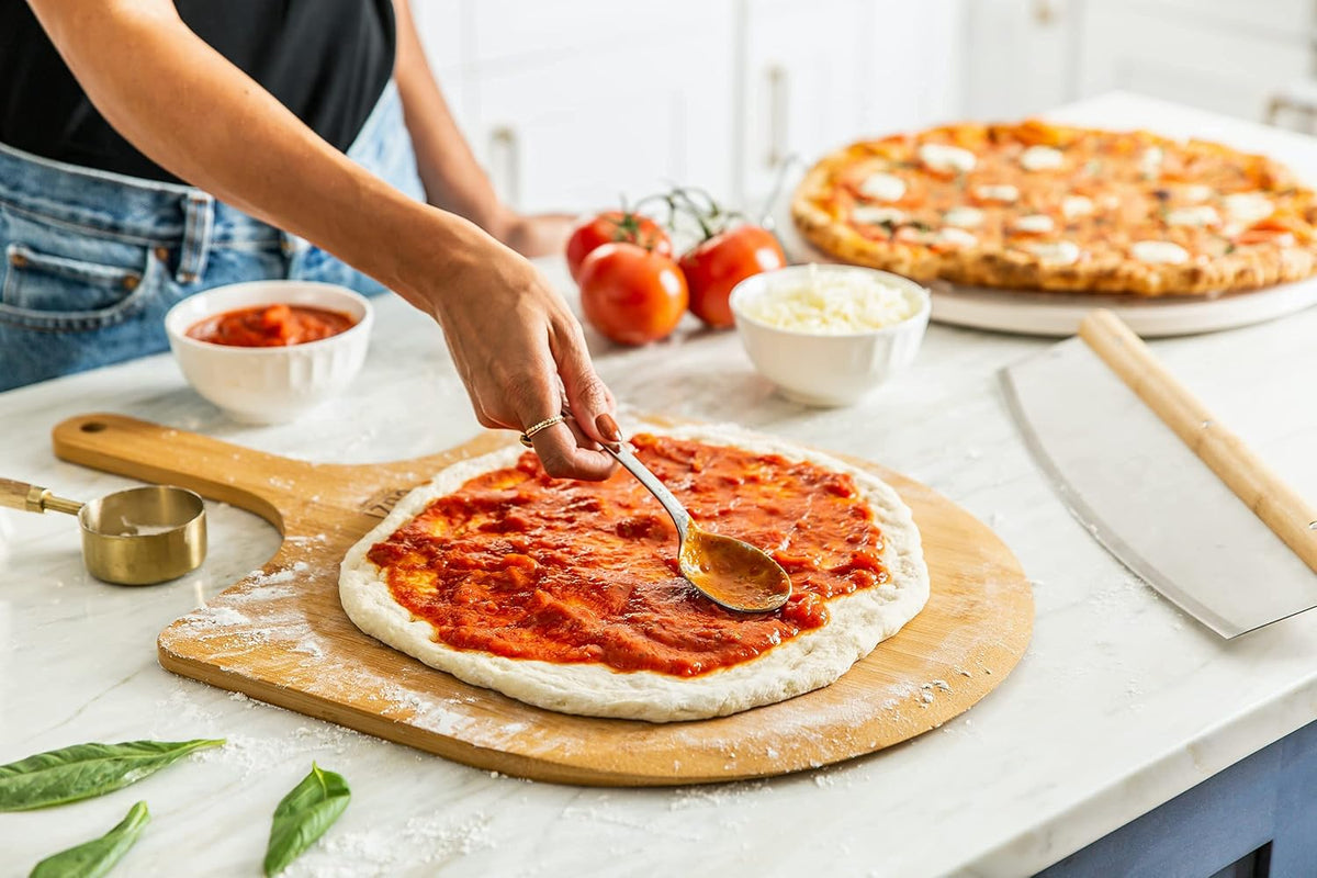 Juego 4 piedras pizza XL cordierita 15pulg balancín bambú 22pulg