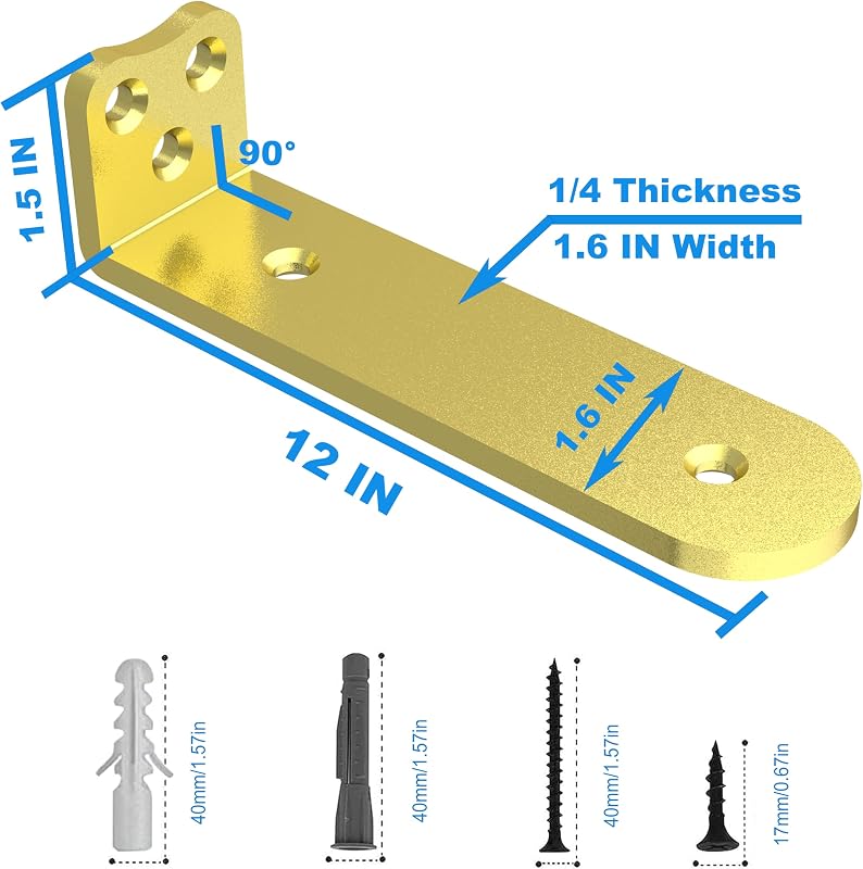Soportes estantes flotantes 12" 6 Pzas dorado 200lb