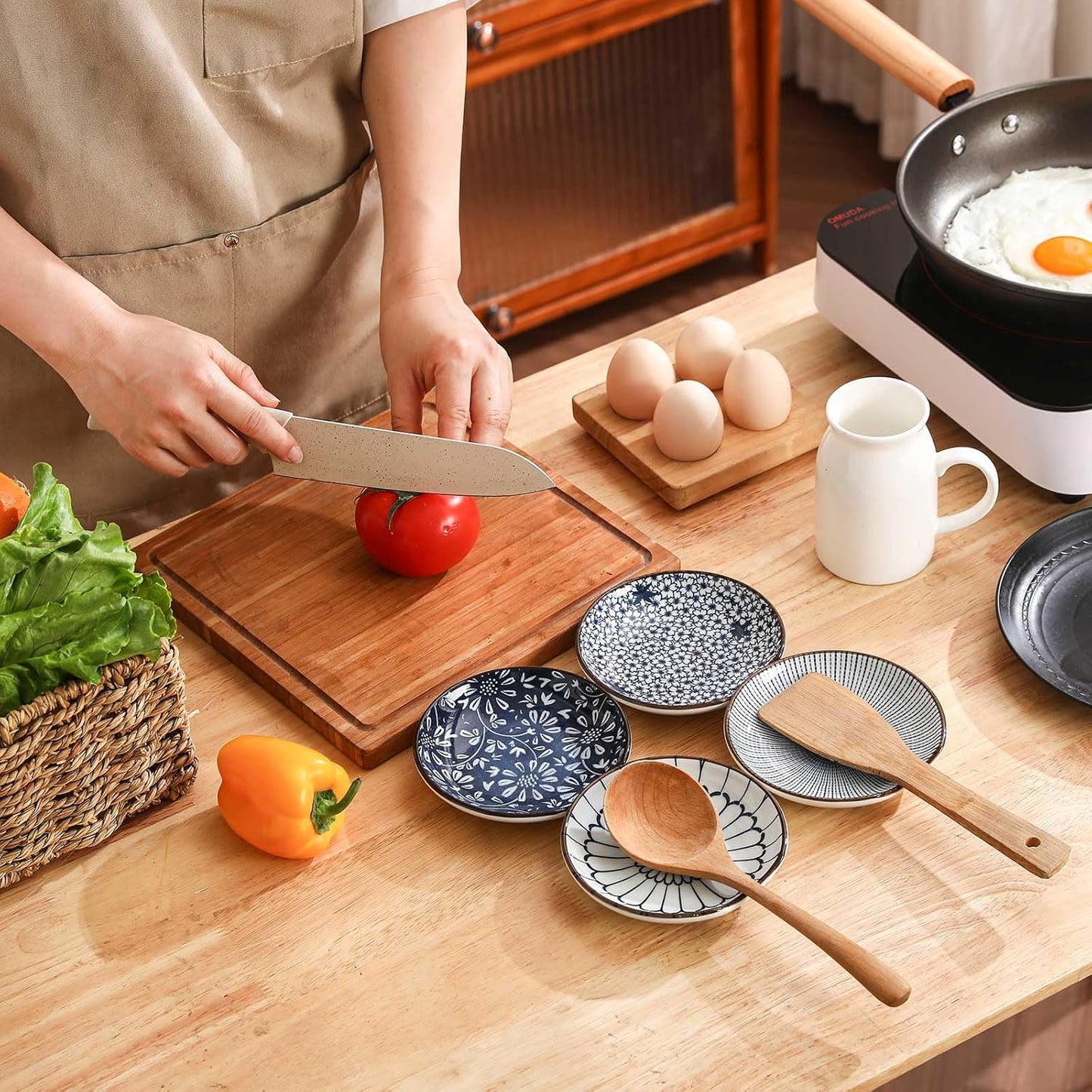Set 4 cucharas cerámica soporte café barra cocina