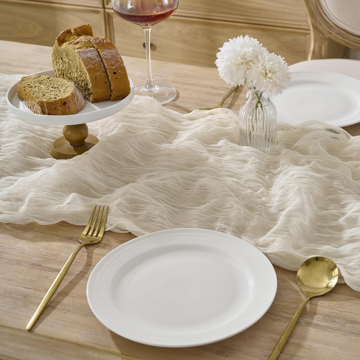 Camino Mesa Gasa Blanca Crema 10pies Bohemia para Bodas y Fiestas