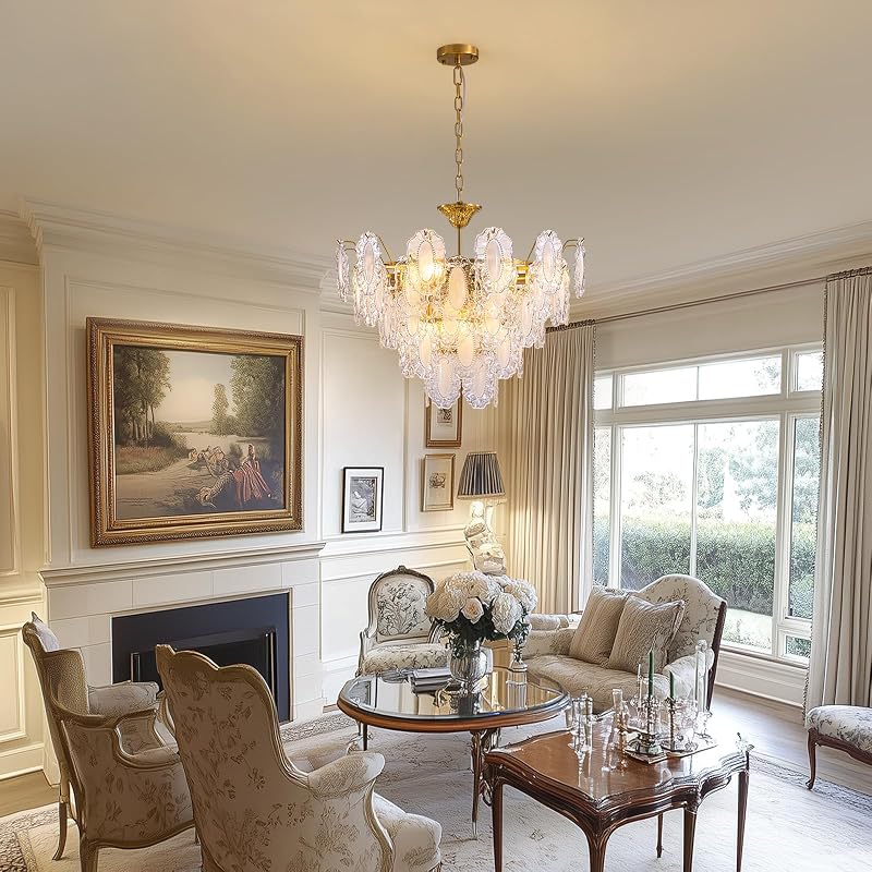 Candelabro cristal dorado 12 luces 59pulg colgante redondo