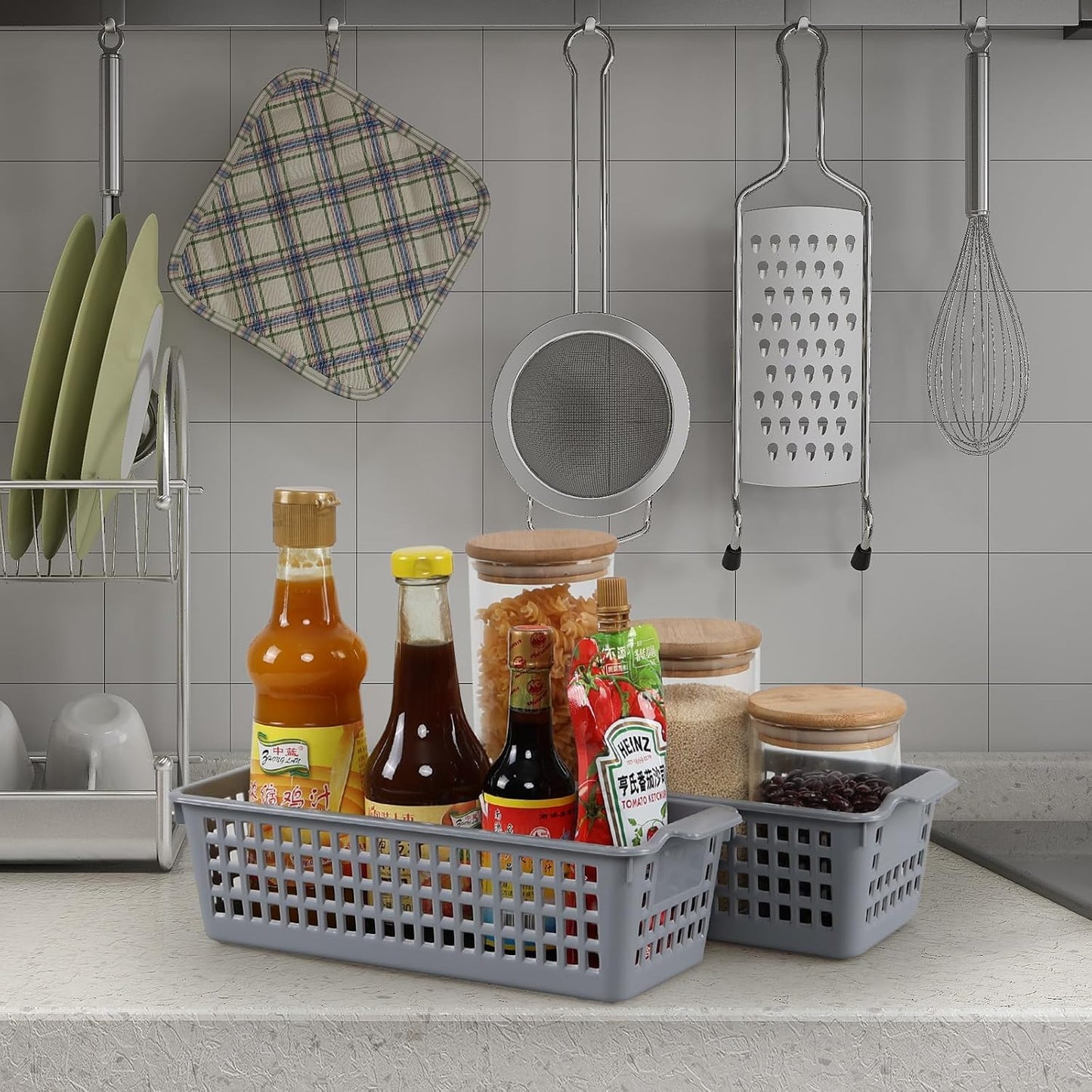 Cesta plástico gris escritorio set 4
