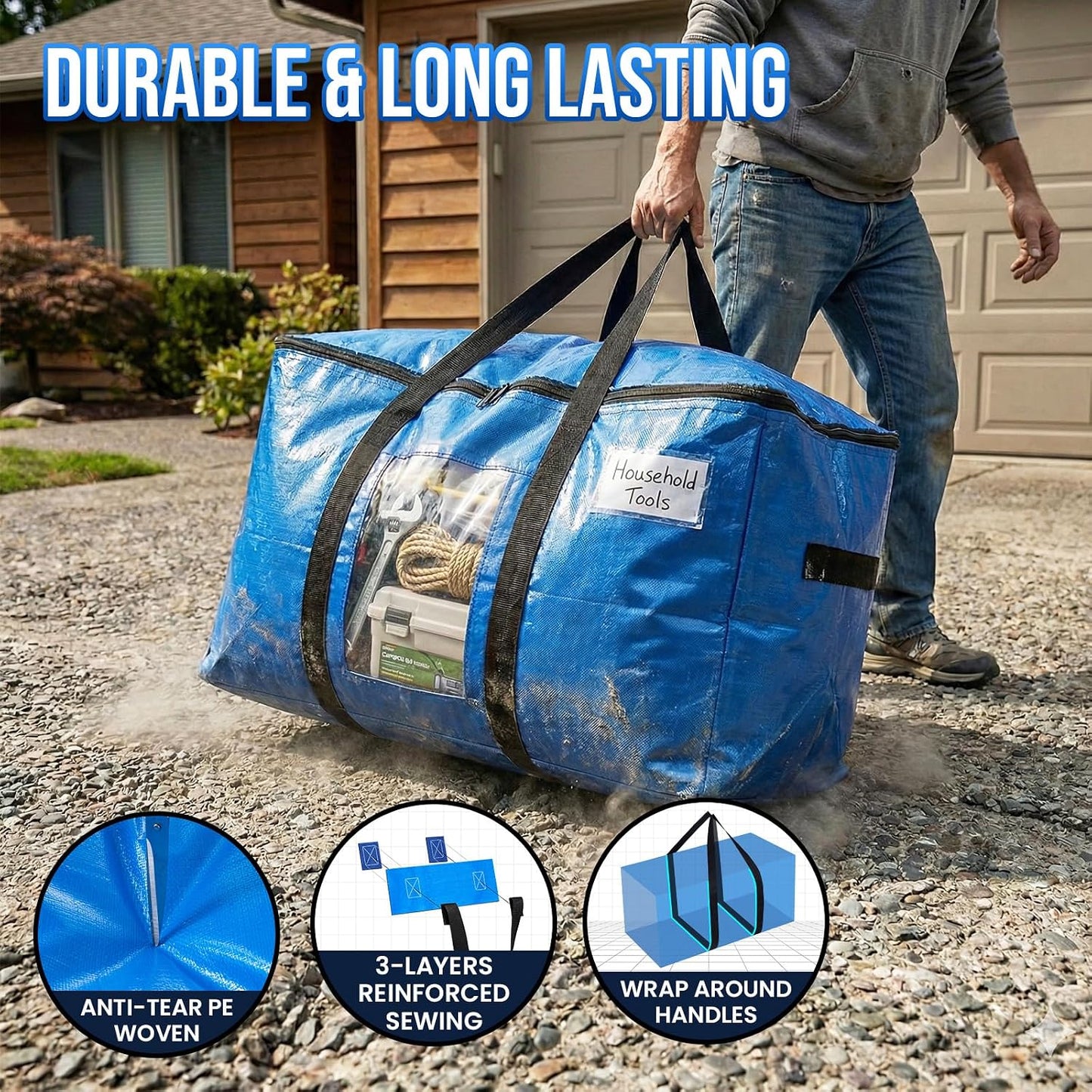 Bolsas mudanza grandes pack 8 azules resistentes con ventana