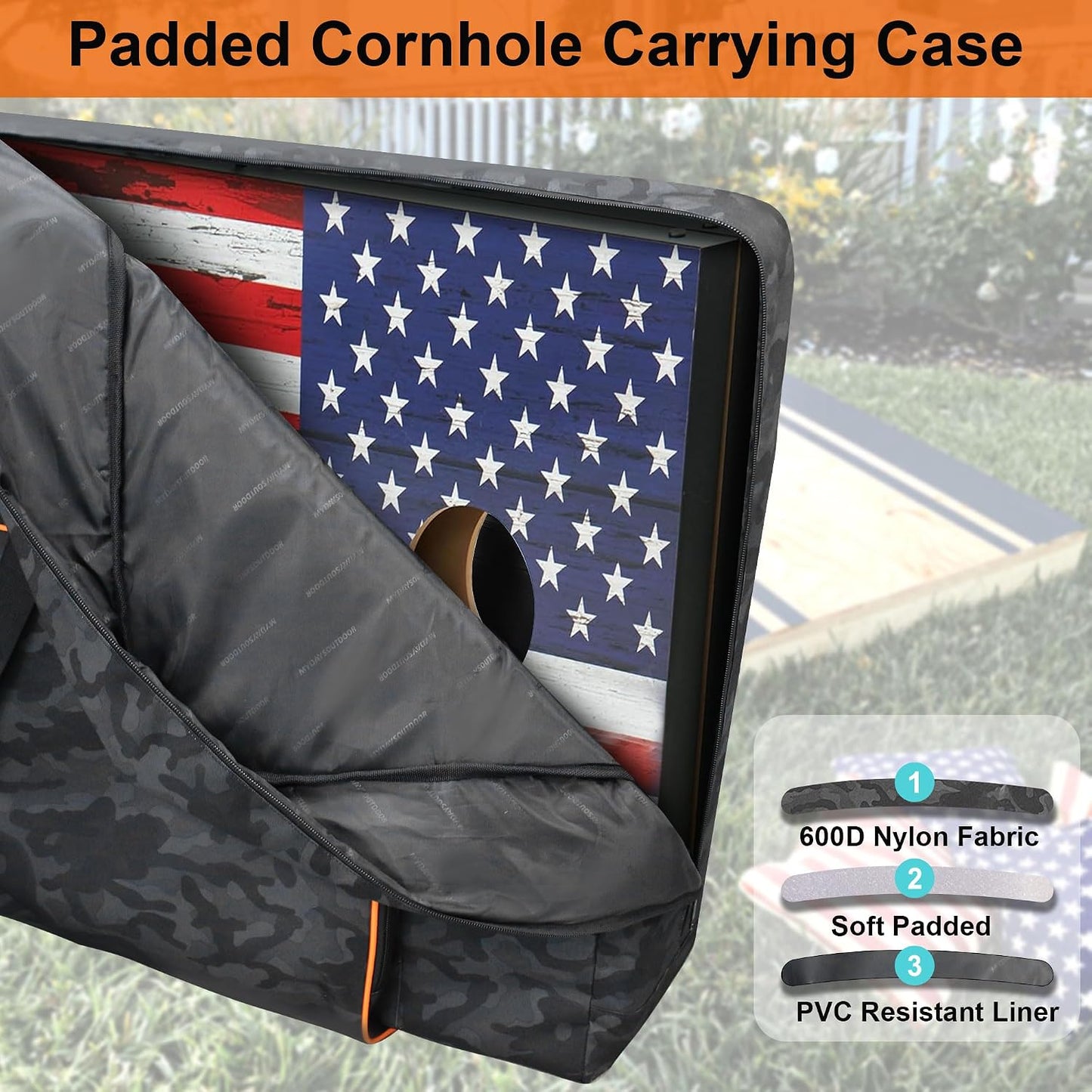 Funda transporte Cornhole 4x2ft con espuma y bolsillos