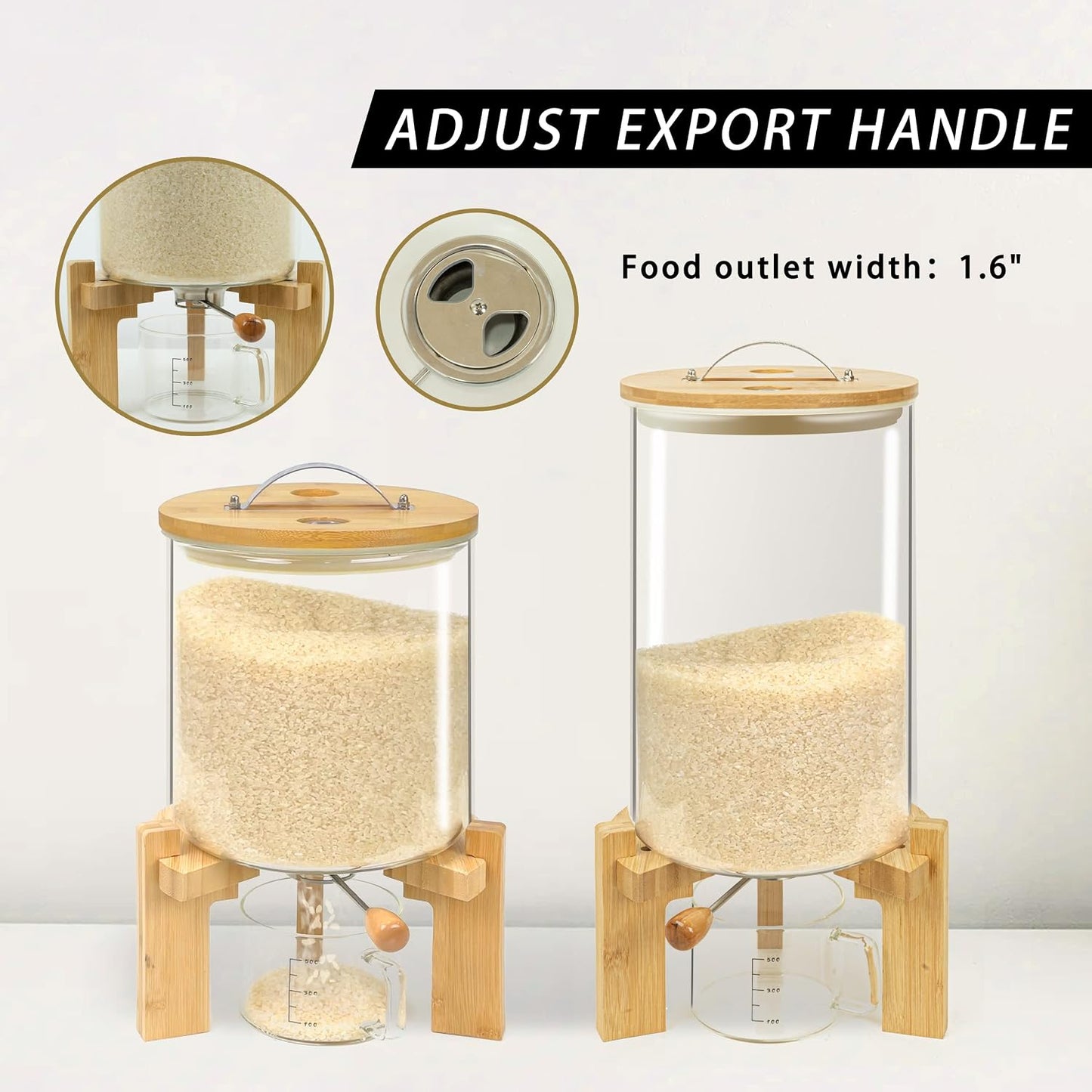 Dispensador arroz vidrio soporte bambú hermético