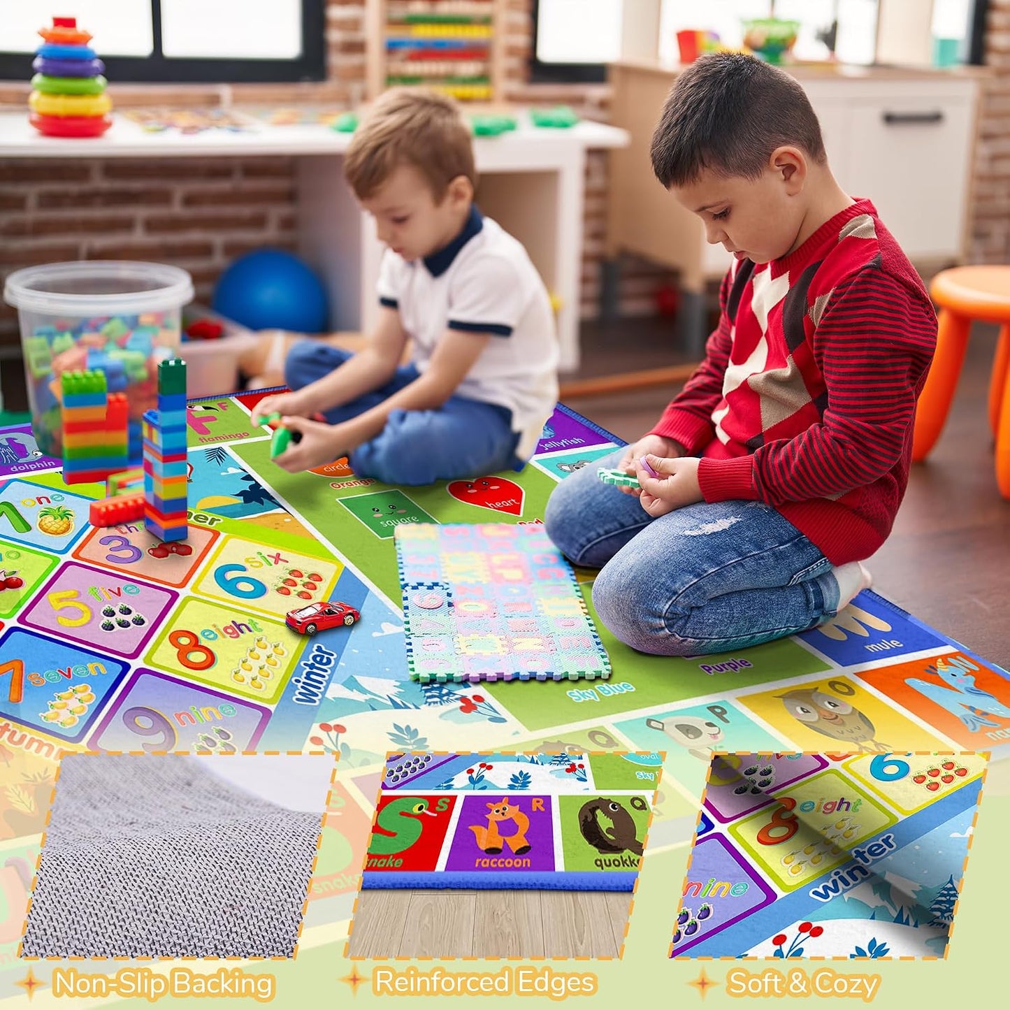 Alfombra educativa ABC números animales 5x7ft antiderrap