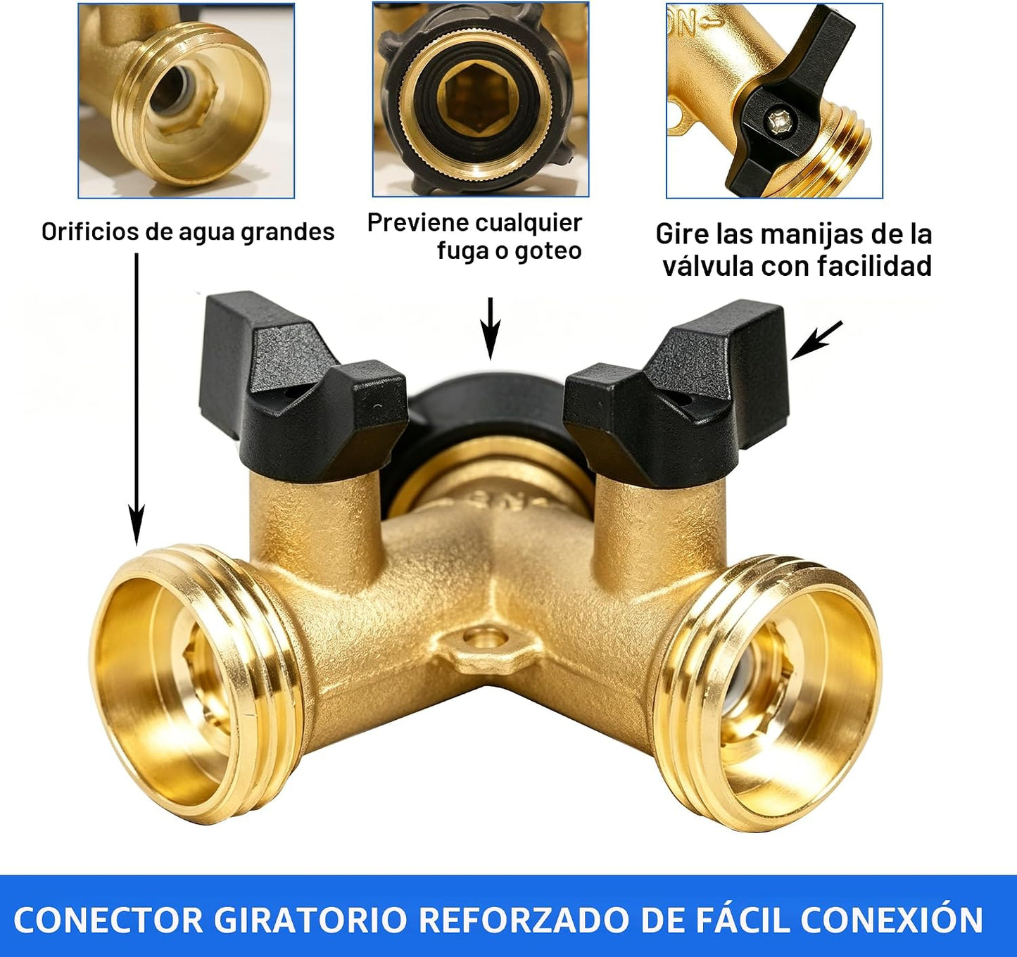 Divisor manguera jardín latón 3/4 pulg conector resistente