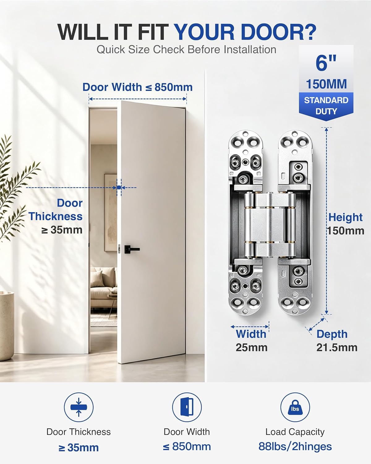 2 kits bisagras ocultas acero inox 6pulg ajustables 170lb