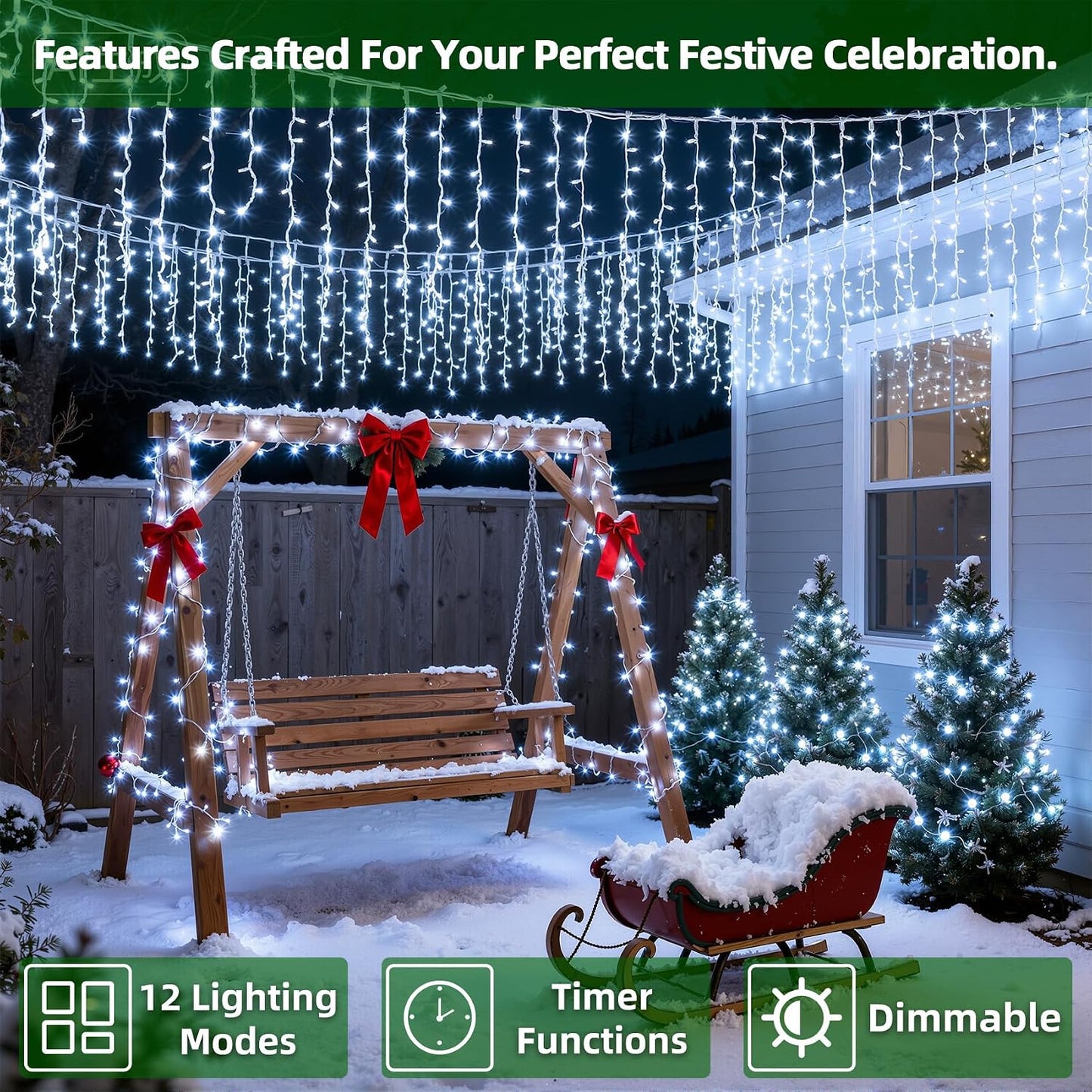 810 Luces LED Navidad 82ft 12 Modos Blancas Frías