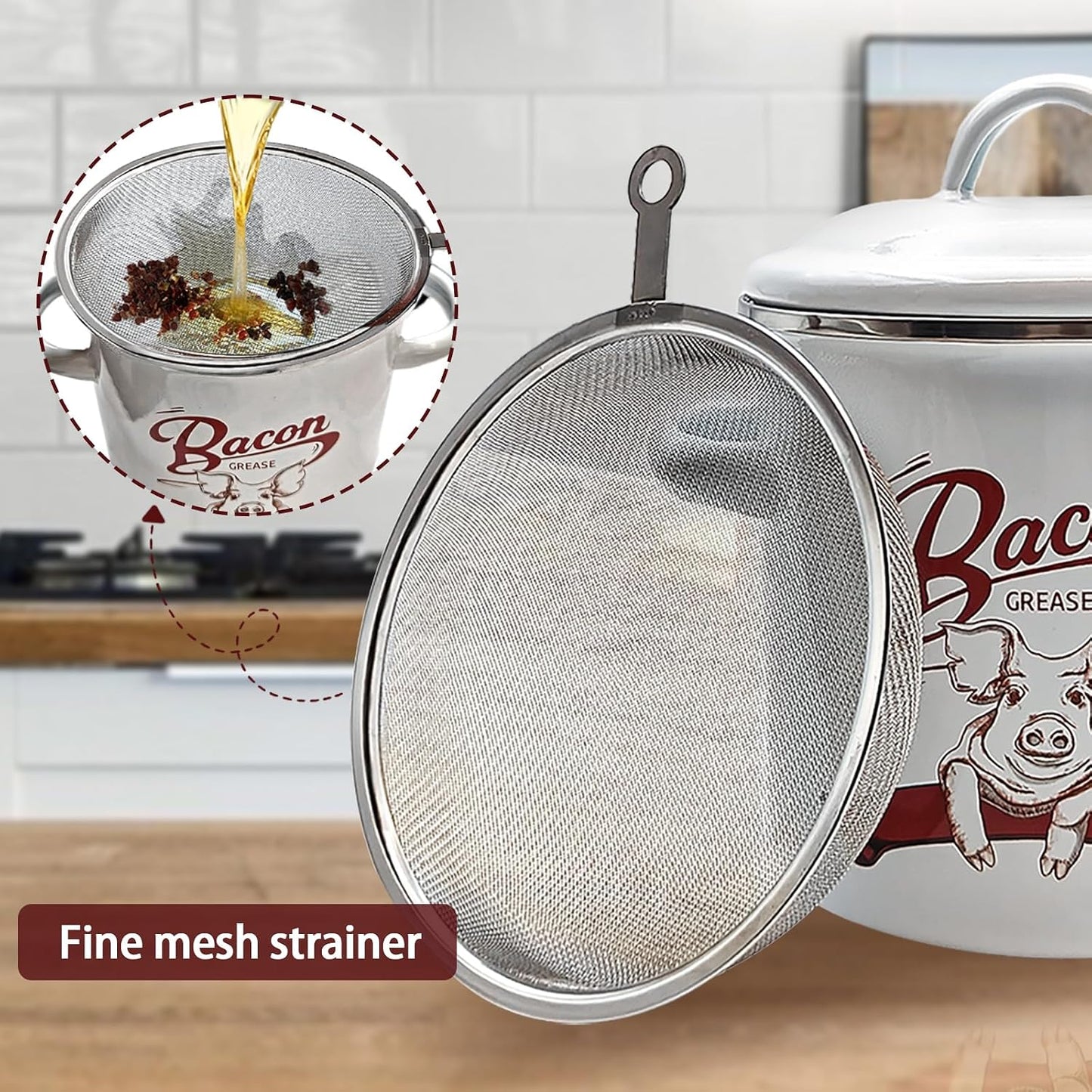 Protector grasa tocino 46oz con colador acero inox 304