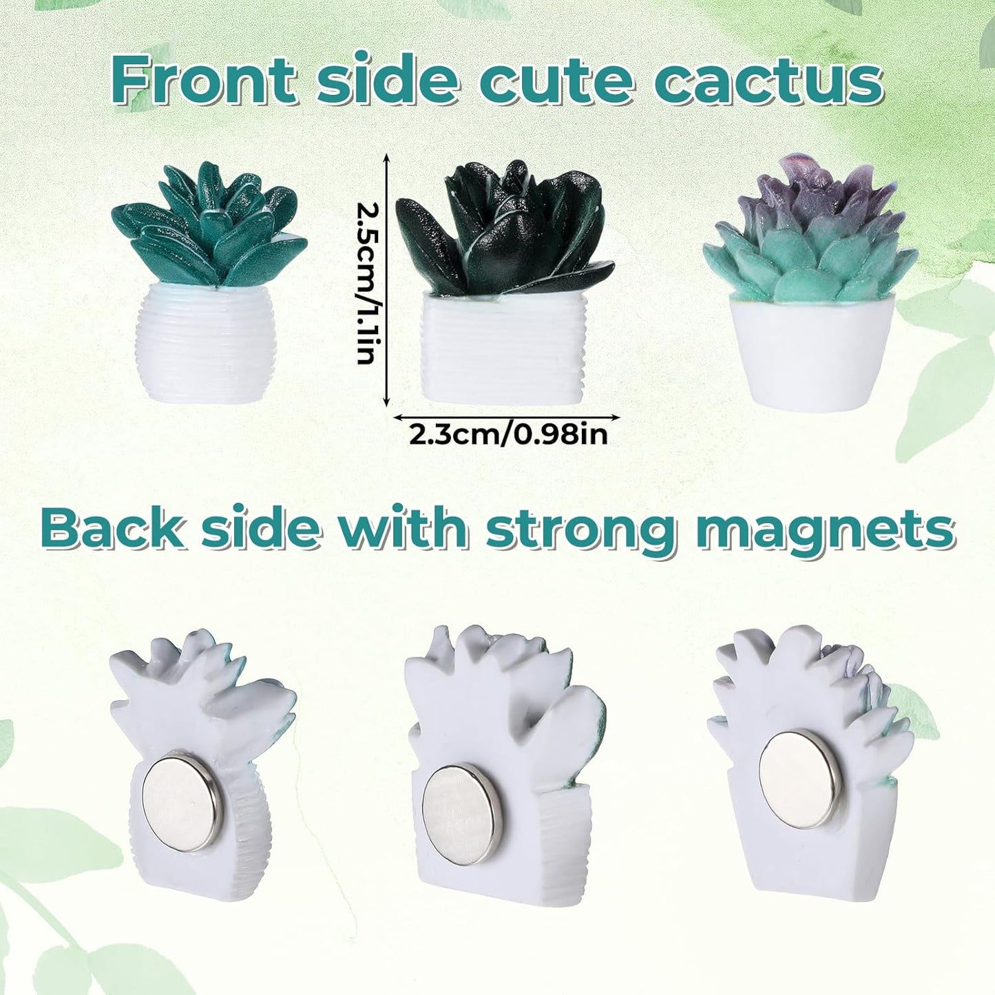 12 mini imanes de nevera para suculentas y casillero 3D decorativo