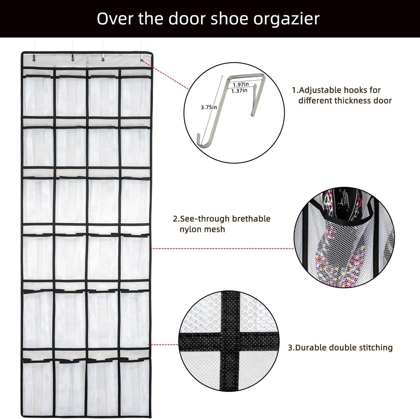 Organiz. zapatos colgante puerta 24 bolsillos malla