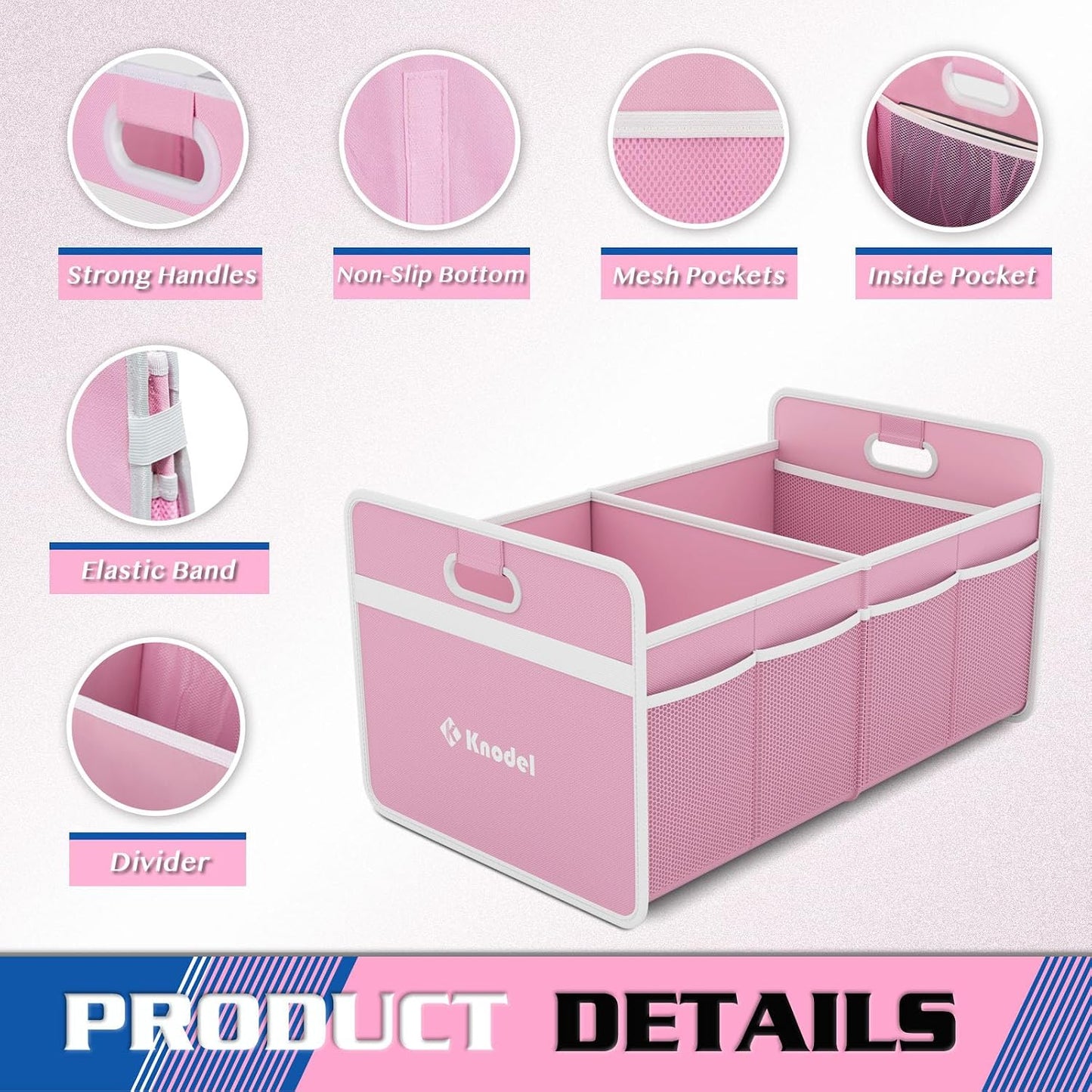 Organiz. maletero coche plegable con asas reforzadas rosa