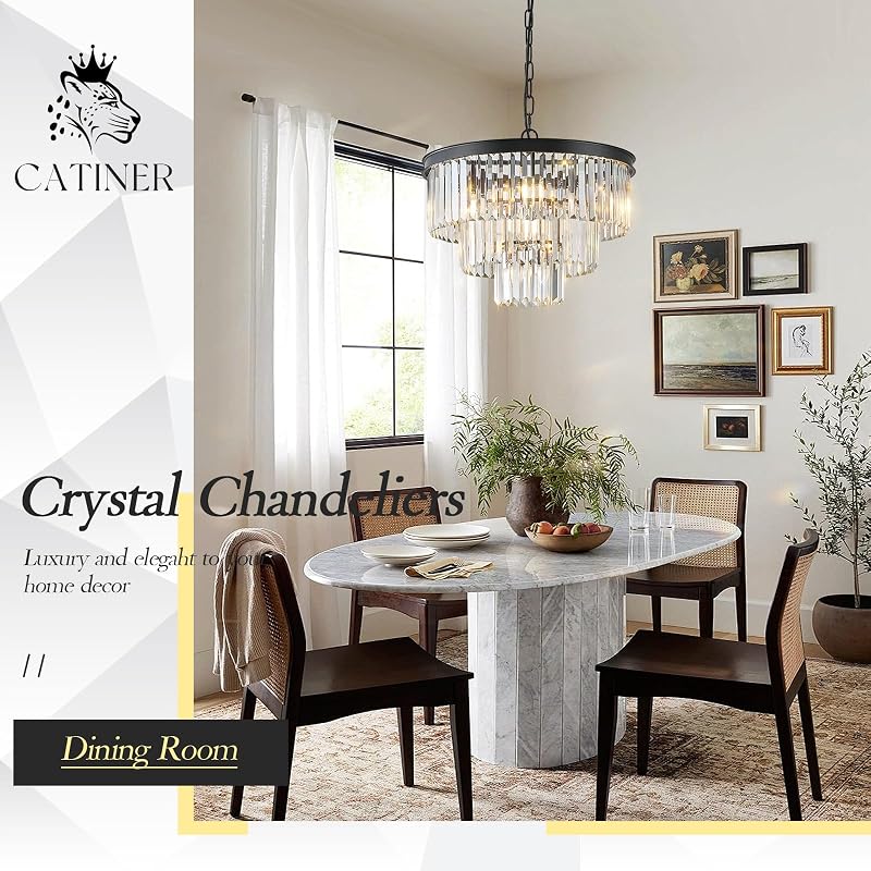 Candelabro cristal negro 20pulg 7 luces moderno para comedor