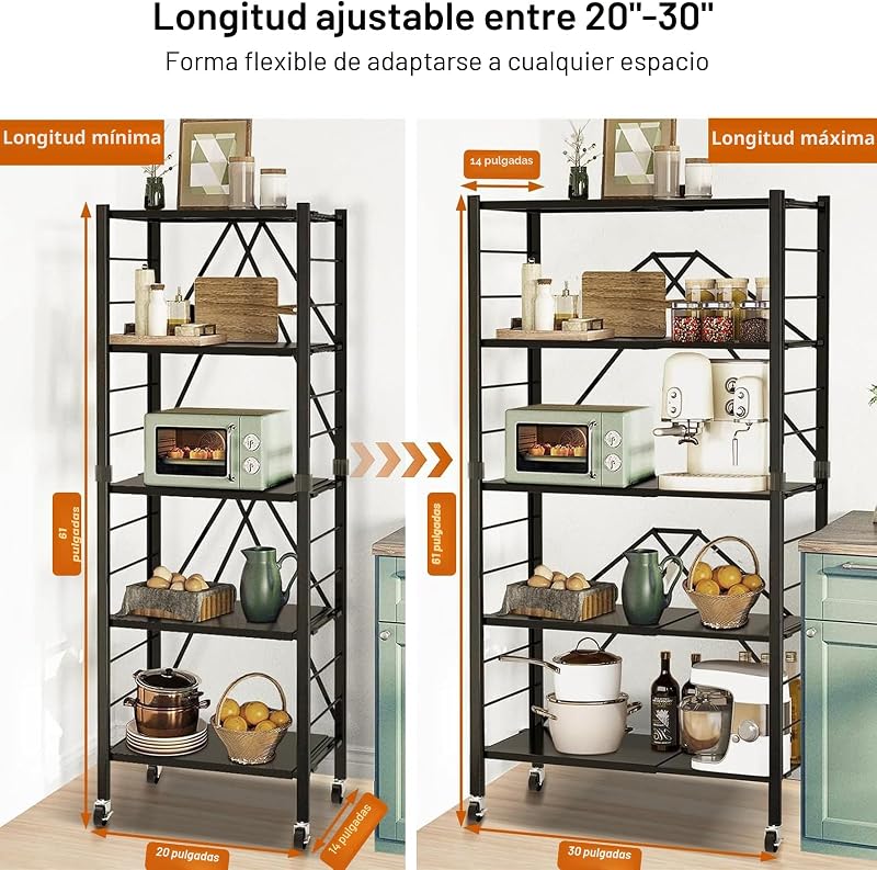 2 Estantería plegable 5 niveles con ruedas ajustables