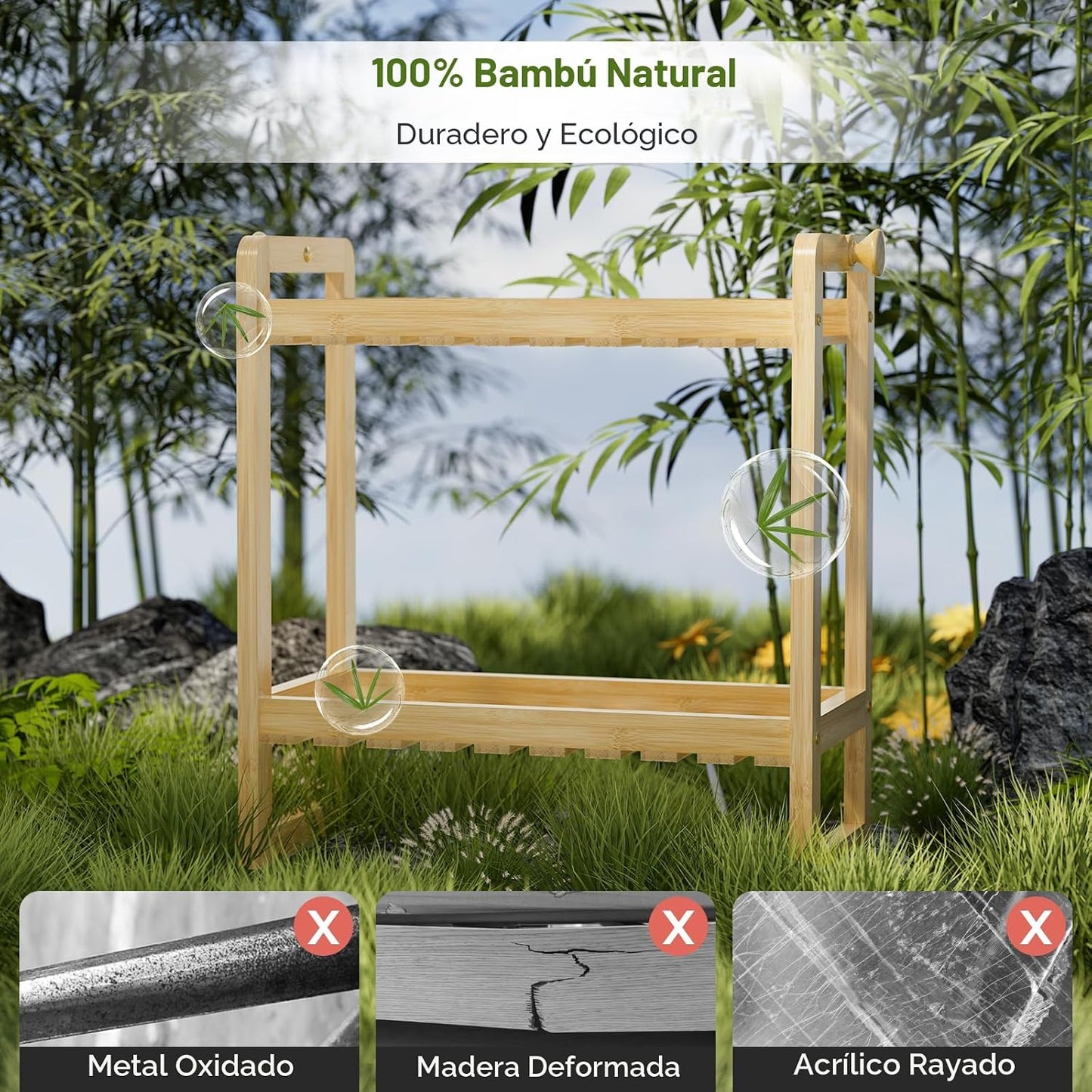 Estante bambú sobre inodoro 2 en 1 baño