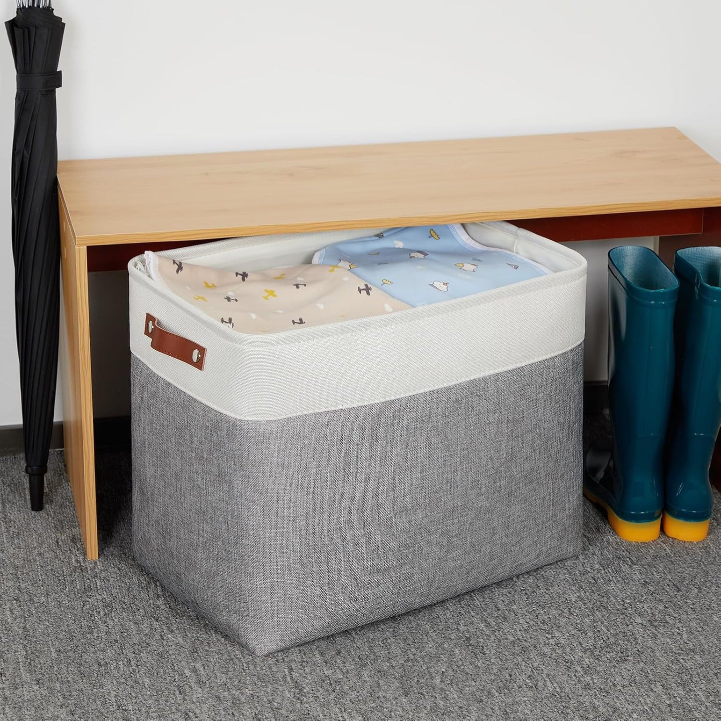 Cesta almacenamiento tela asas para estantes libros blanco