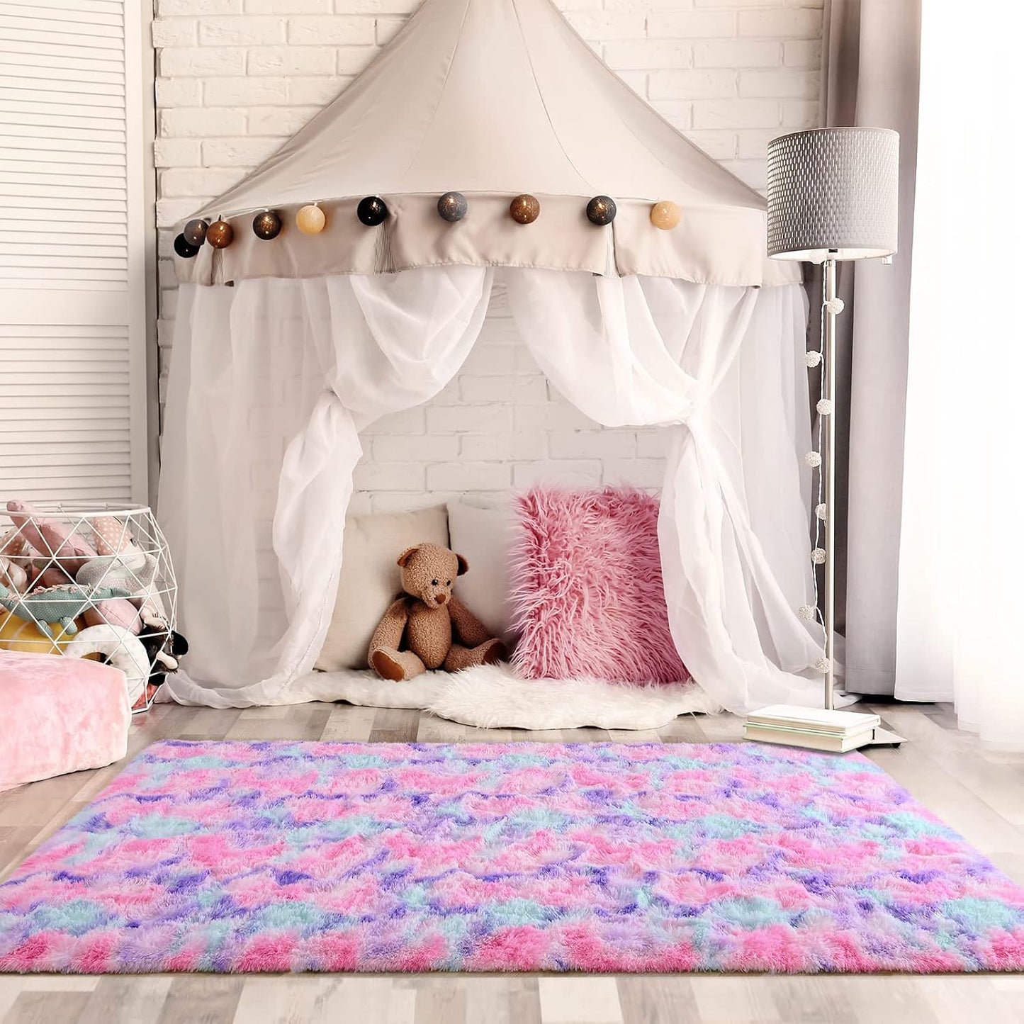 Alfombra arcoíris dormitorio niña 3x5ft suave efecto tie dye