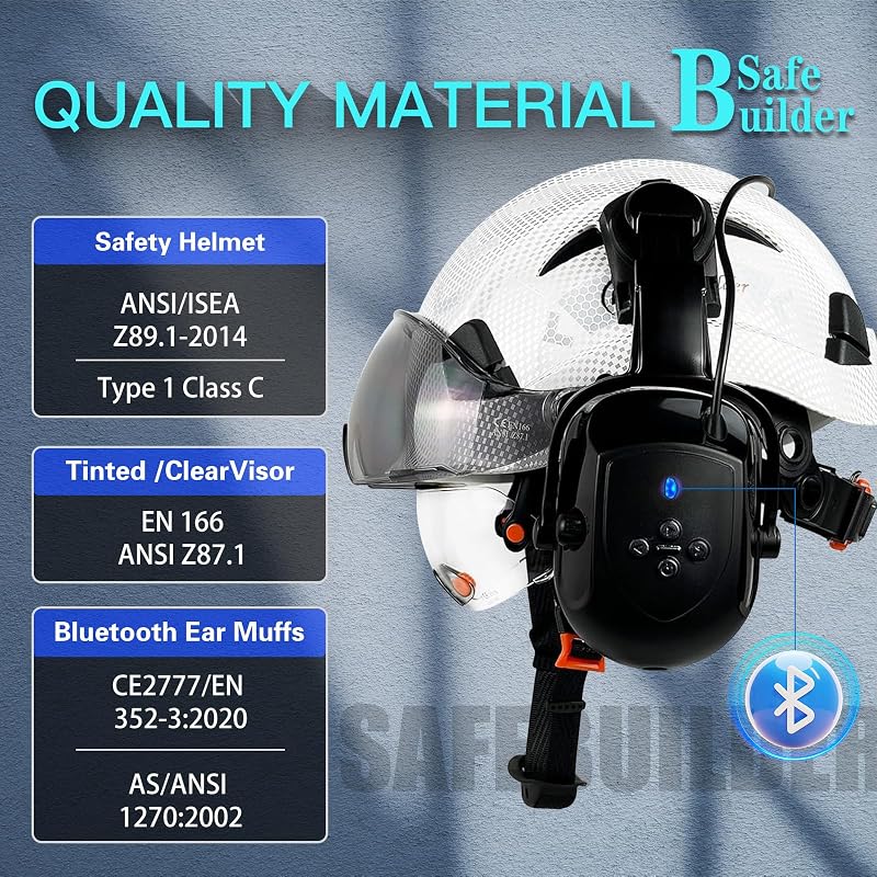 Casco seguridad visera orejeras Bluetooth SNR 26dB ANSI