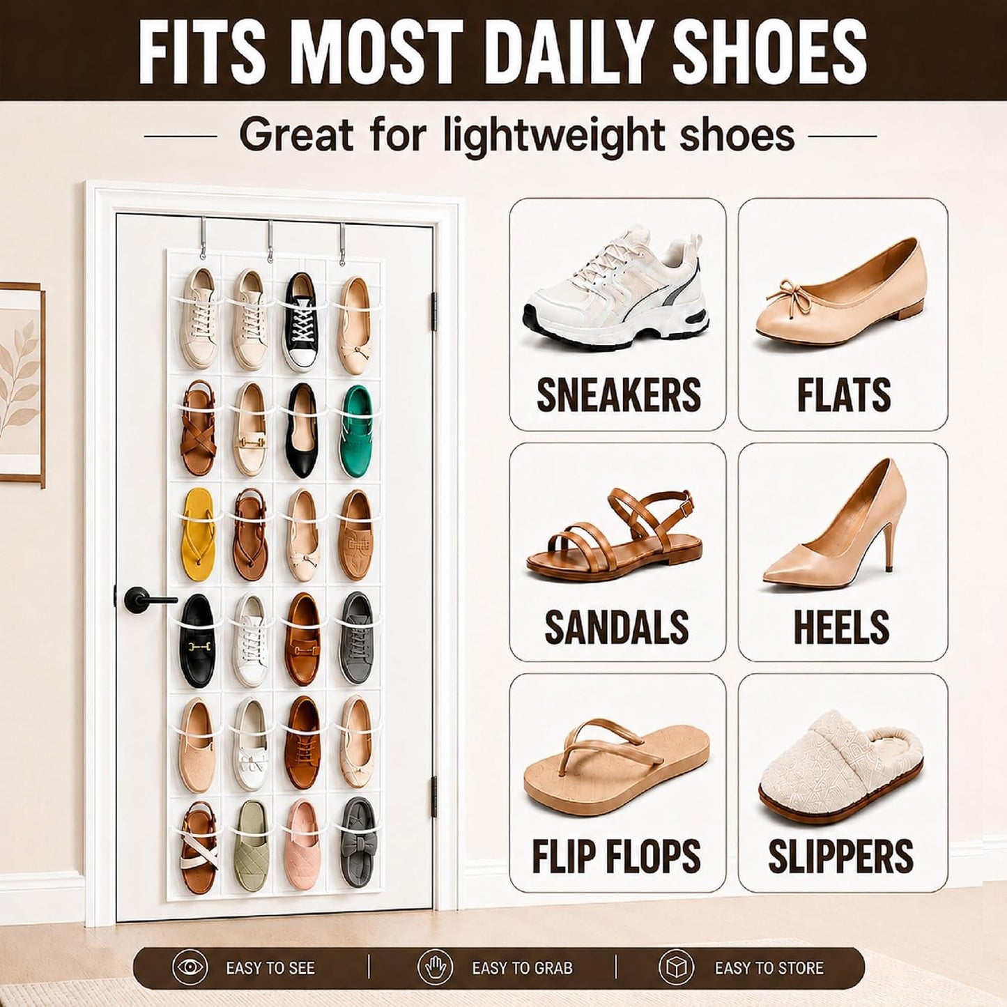 Organiz. zapatos puerta set 2 con 24 bolsillos y ganchos