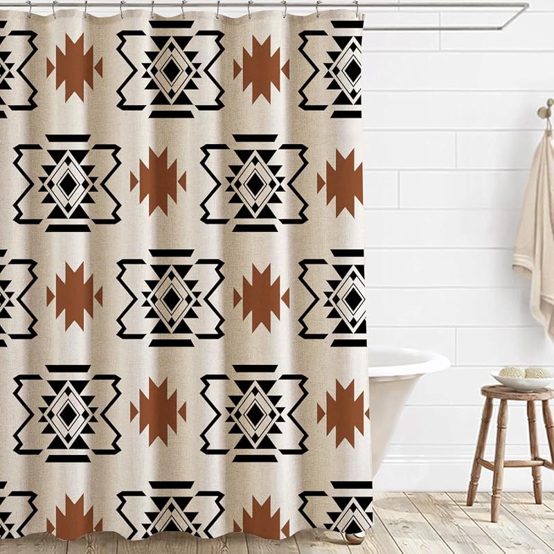 Cortina ducha lino étnico suroeste 71x78pulg con ganchos