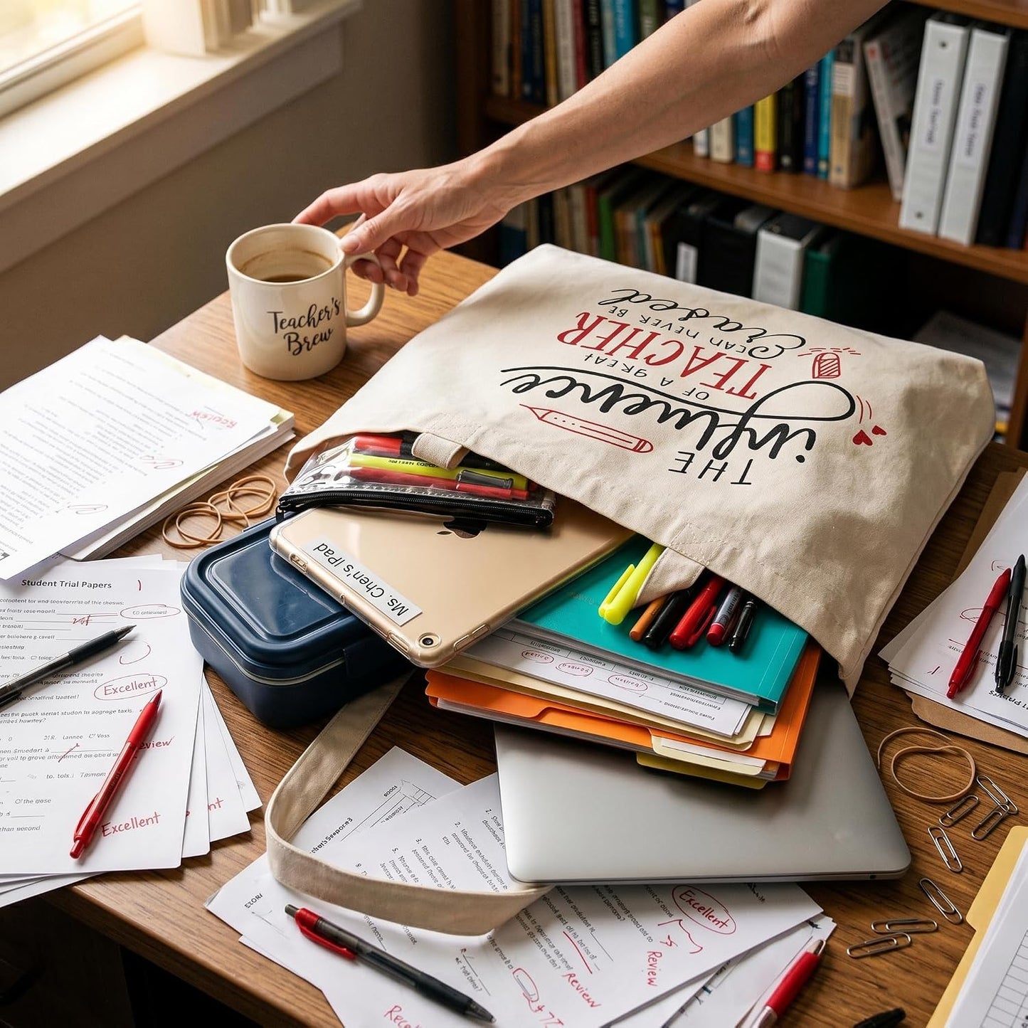 Bolsa regalo profesora algodón con bolsillo interior