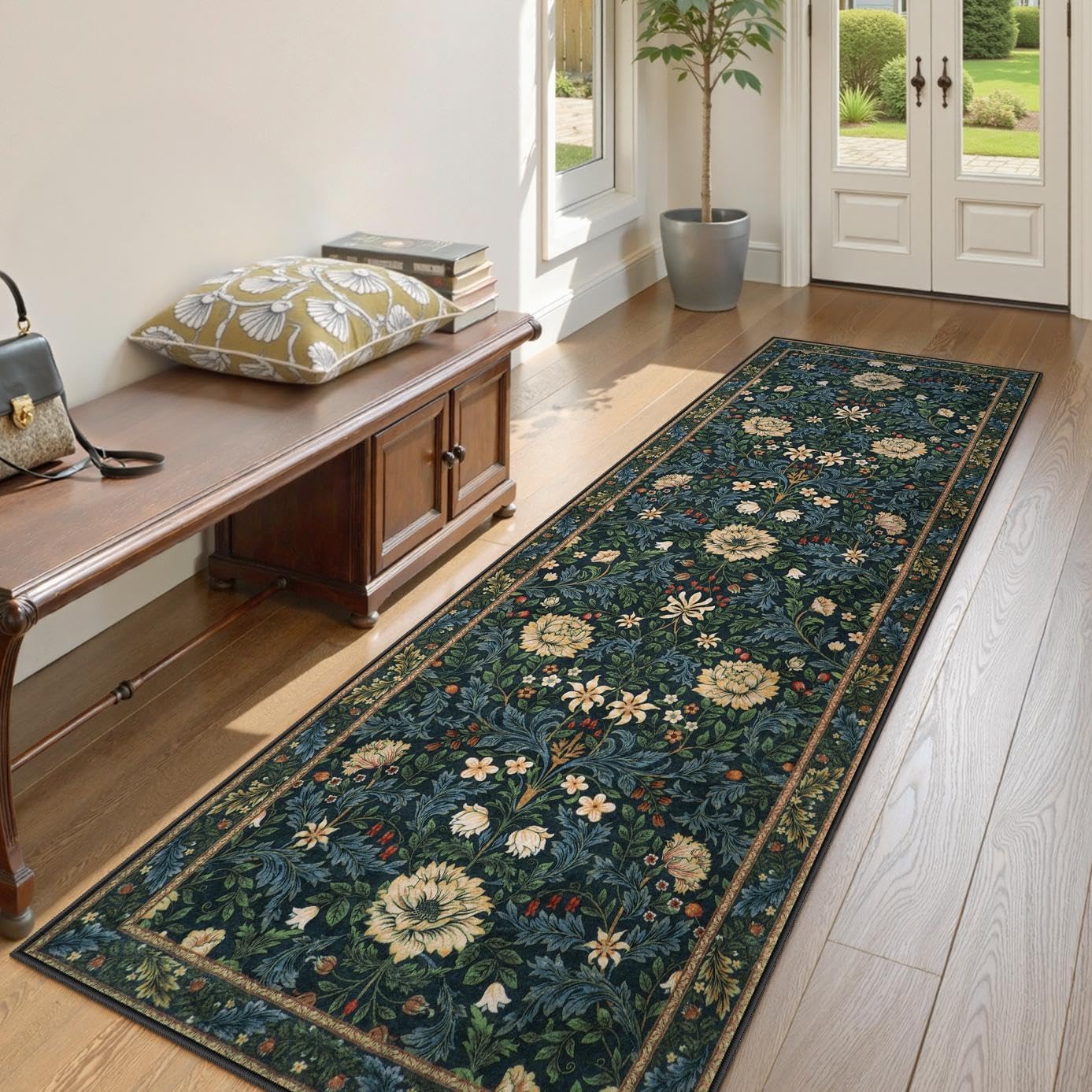 Alfombra lavable pasillo 2'8x8' retro floral suave boho