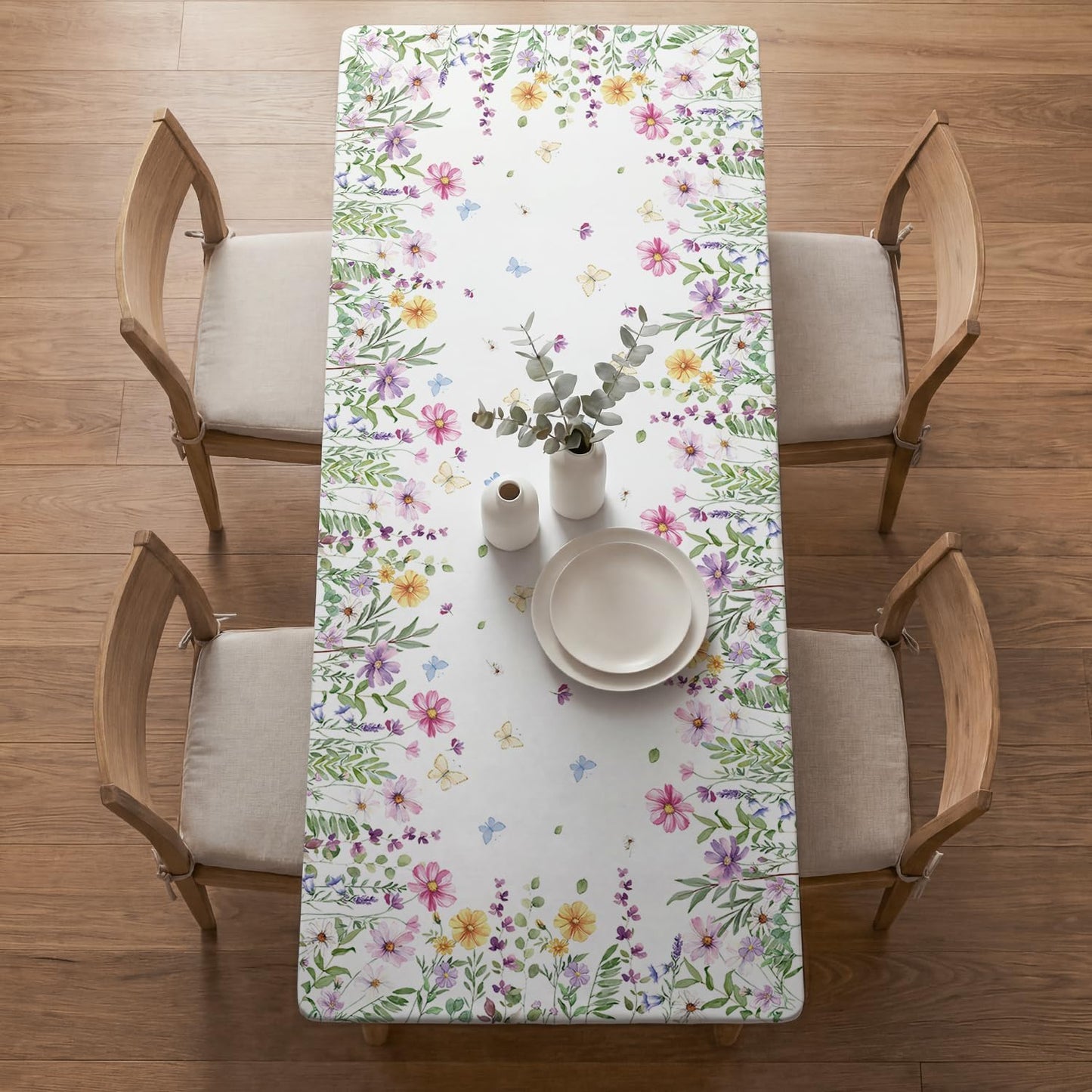 Mantel rectangular 72x30pulg diseño margaritas primavera elástico