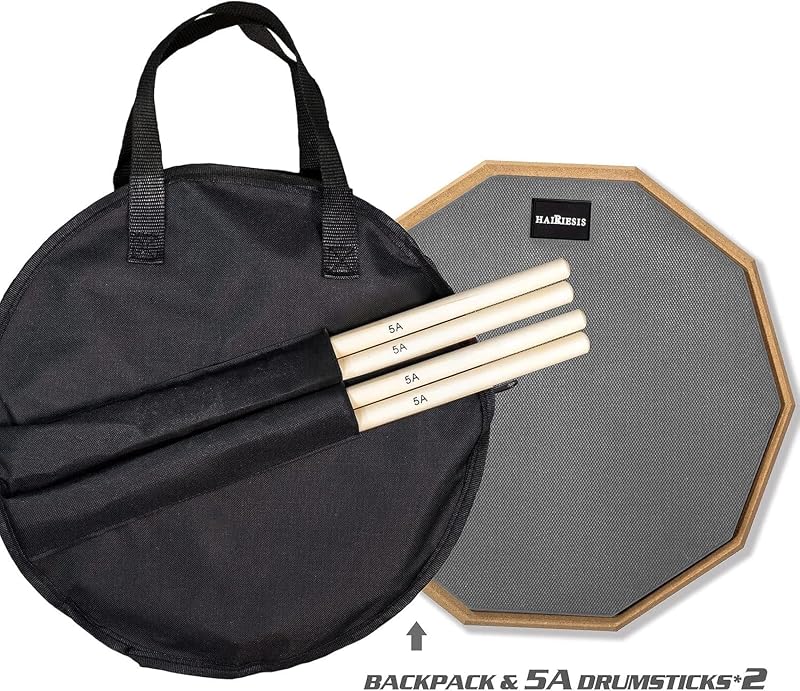 Almohadilla practica tambor 12pulg doble cara con baquetas y bolsa