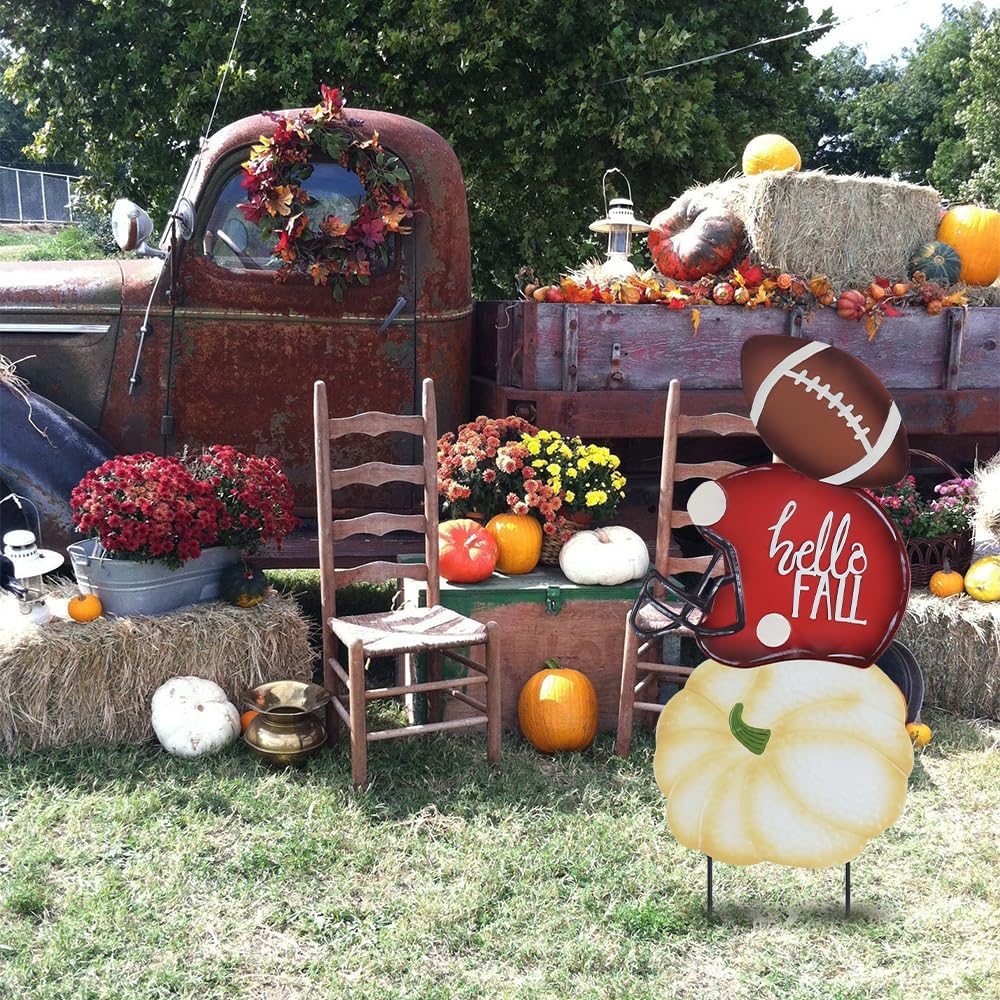 Estacas jardín 32pulg cascos fútbol calabaza otoño