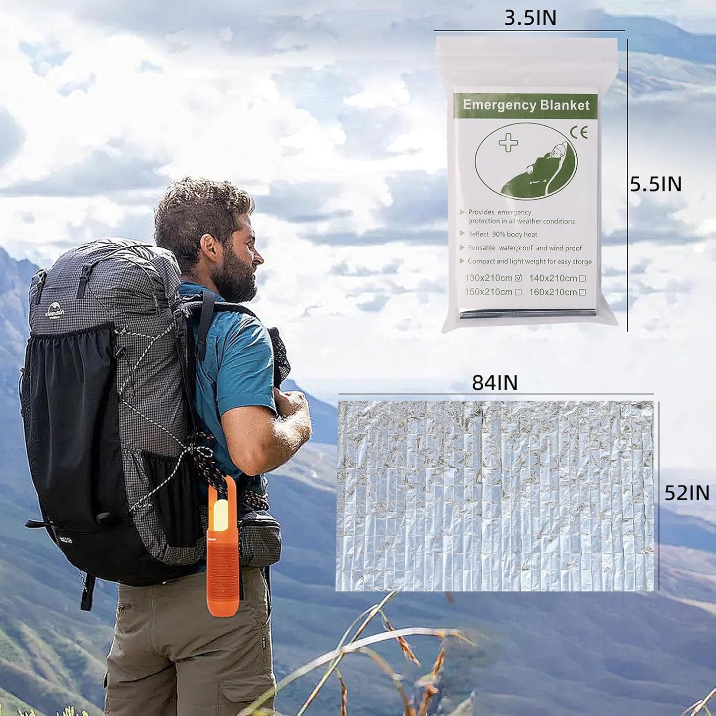 4 Pack Manta Mylar Térmica para Acampar y Supervivencia