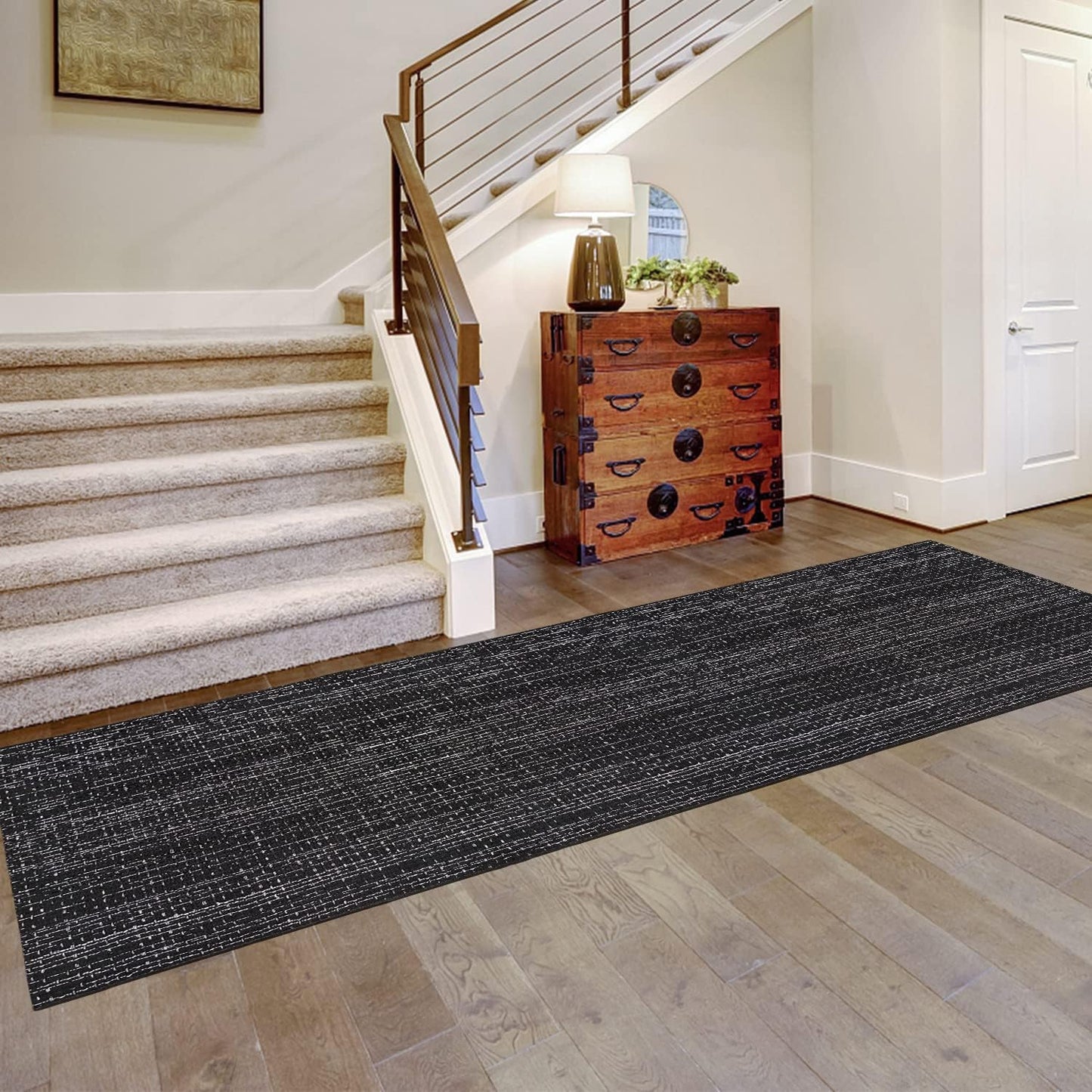 Alfombra pasillo 3x10 lavable tejida estilo tribal granja
