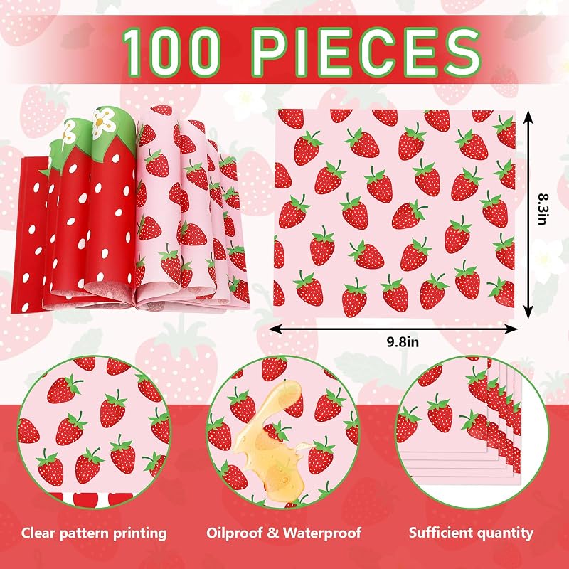 100 Pzas Papel Cera Fresa Rosa Rojo Impermeable