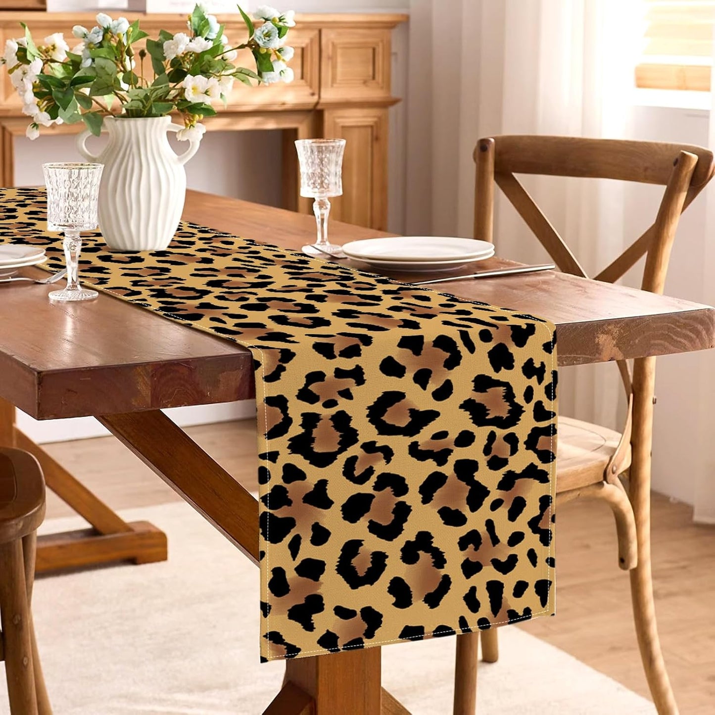Decoraciones de fiesta con estampado de leopardo camino de mesa temática selva para cumpleaños comedor hogar cocina isla