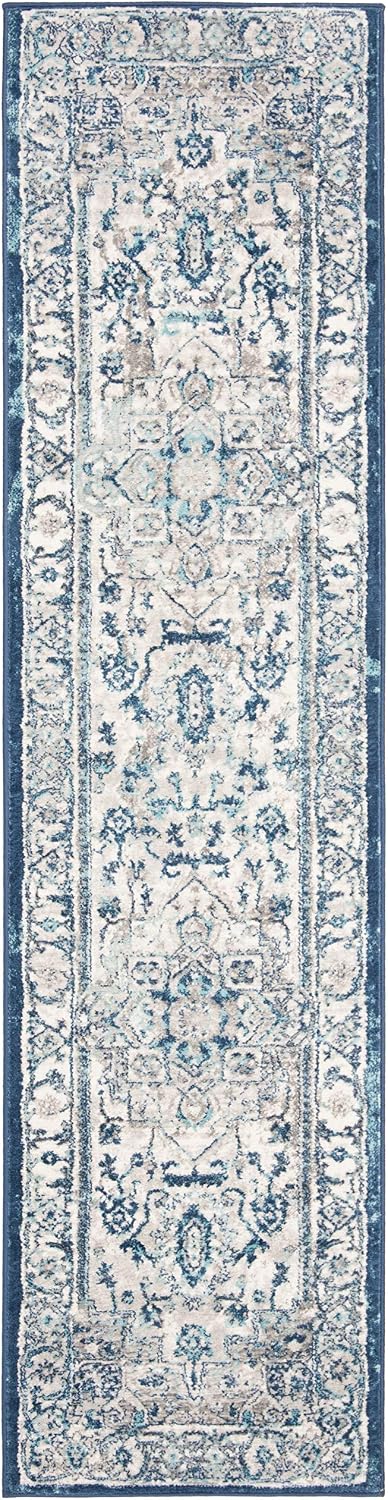 Alfombra pasillo 2x8ft gris claro diseño medallón