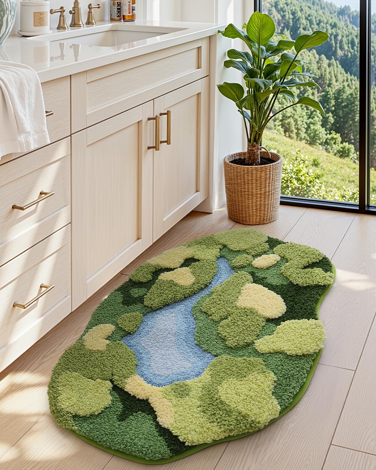 Alfombra baño microfibra antiderrap 39x55pulg verde musgo