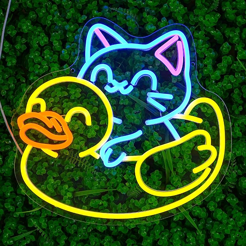 Letrero neón LED gato y pato para dormitorio y tienda