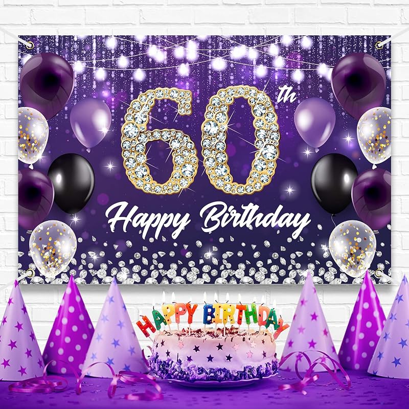 Telón cumpleaños 60 color morado diamante brillante fiesta
