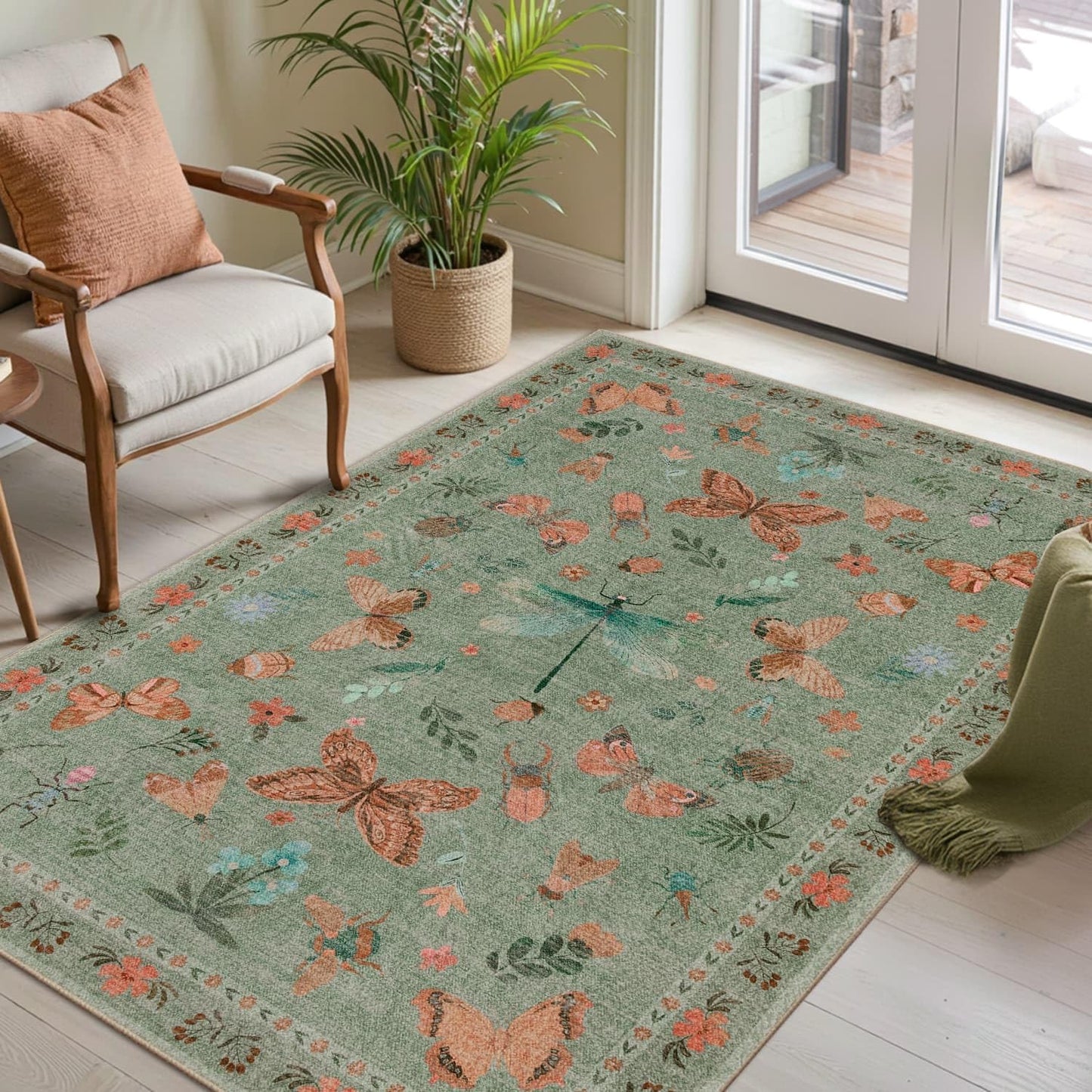 Alfombra lavable 3x5pulg diseño floral vintage antideslizante