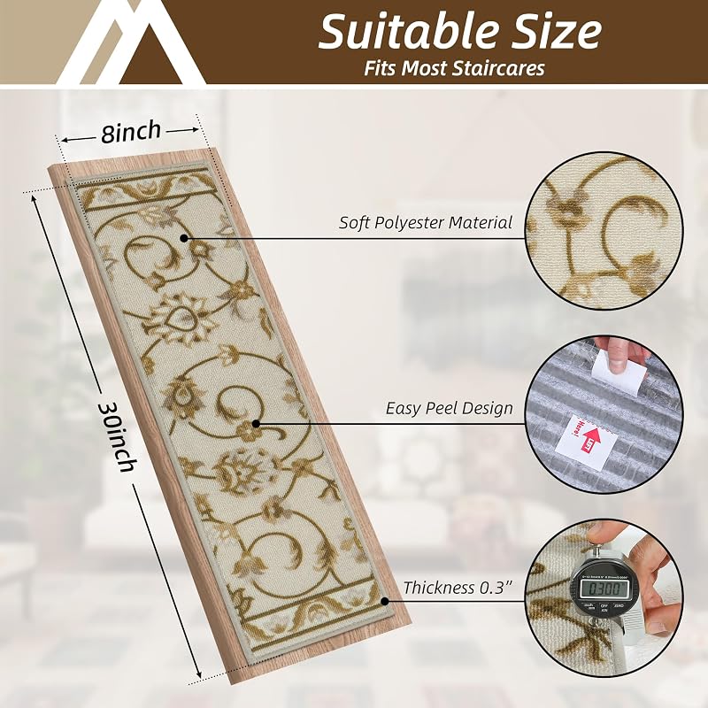 Peldaños alfombra suave antiderrap 8x30pulg reutiliz.